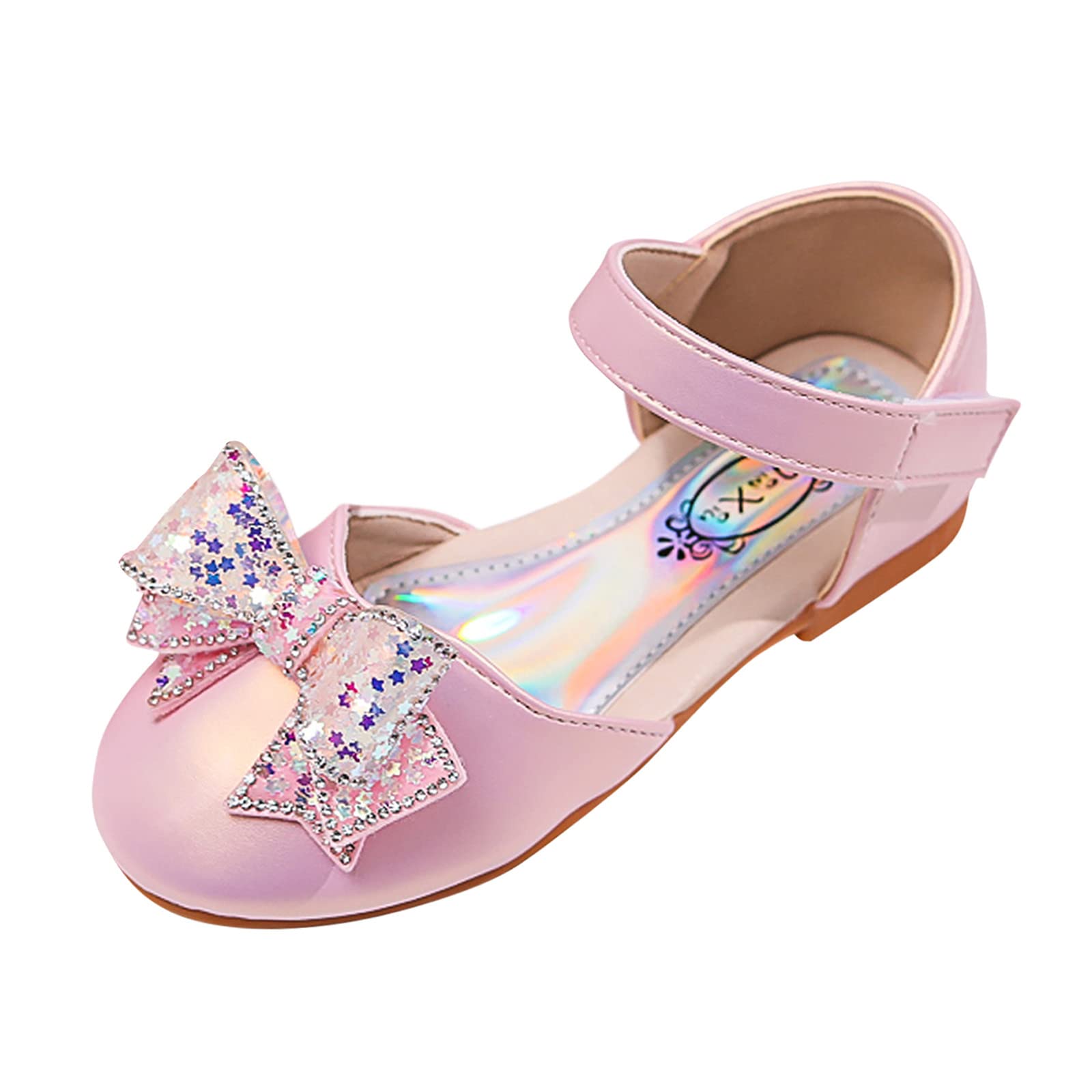 Sparkly Rhinestone Bow Sandals for Girls - Dance & Pool Shoes (Pink, 9.5 Years)