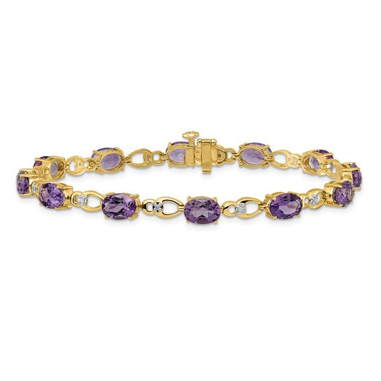 14K Yellow Gold Amethyst & Diamond Bracelet for Women - Elegant Jewelry Gift for Birthday, Anniversary & Special Occasions
