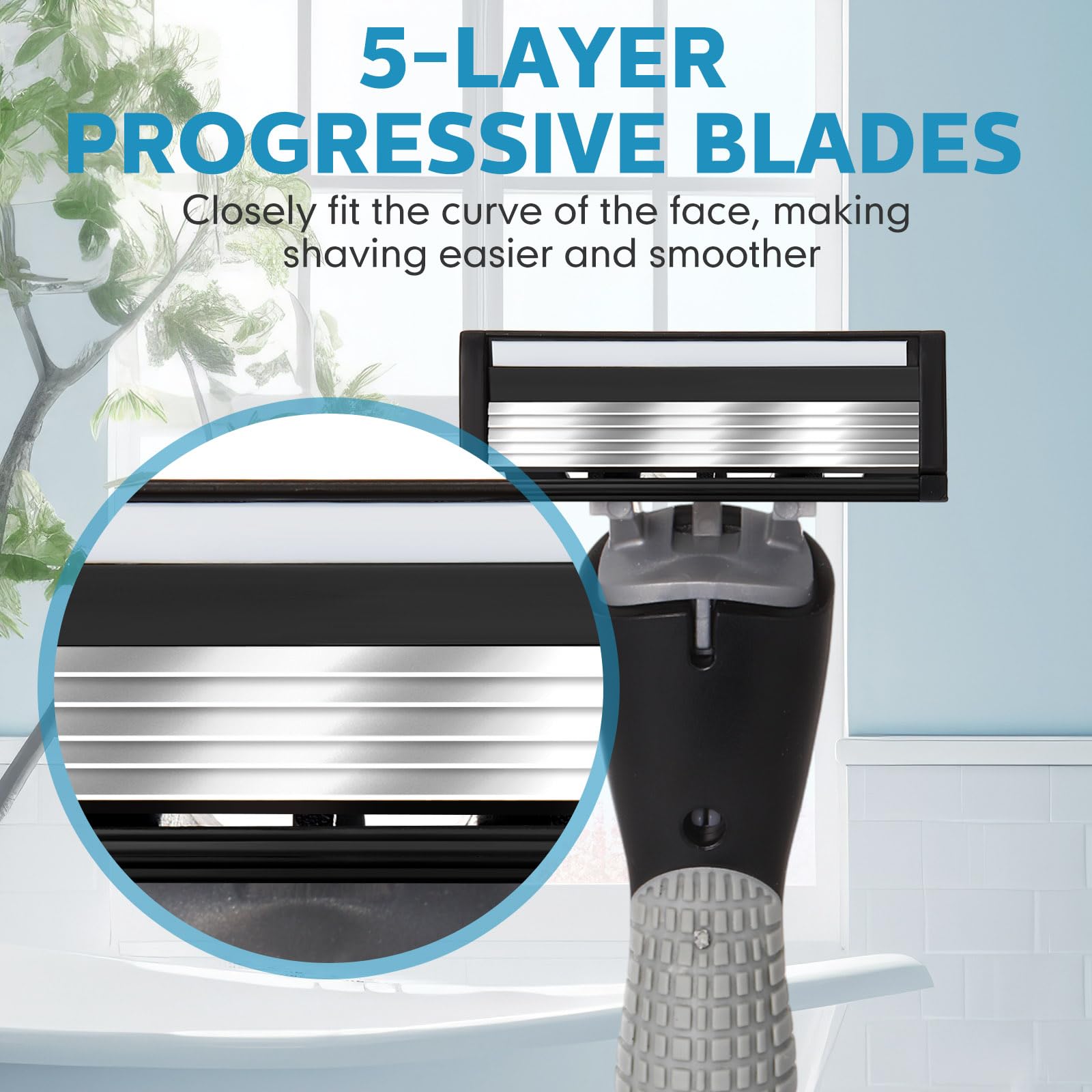 37 Pcs Refillable 5-Blade Disposable Razors for Men with Sensitive Skin - Includes 1 Razor Handle & 36 Replacement Cartridges - Premium Shaving Kit for Smooth & Comfortable Shave - Perfect for Travel, Gym & Daily Grooming Routine