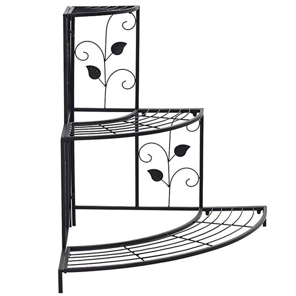 3 Tier Metal Plant Stand for Indoor Outdoor - Corner Flower Pot Rack with Stair-Step Design, Black | Perfect for Balcony, Patio, Garden Decor & Plant Display