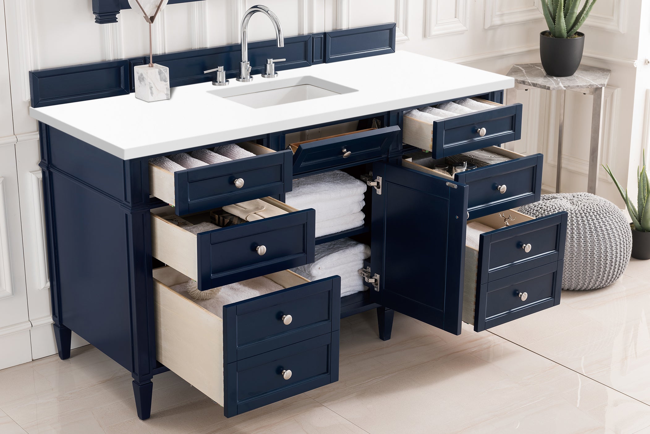 Brittany 60-Inch Victory Blue Bathroom Vanity with 3CM Classic White Quartz Countertop - Perfect for Modern Master Bathrooms & Guest Suites