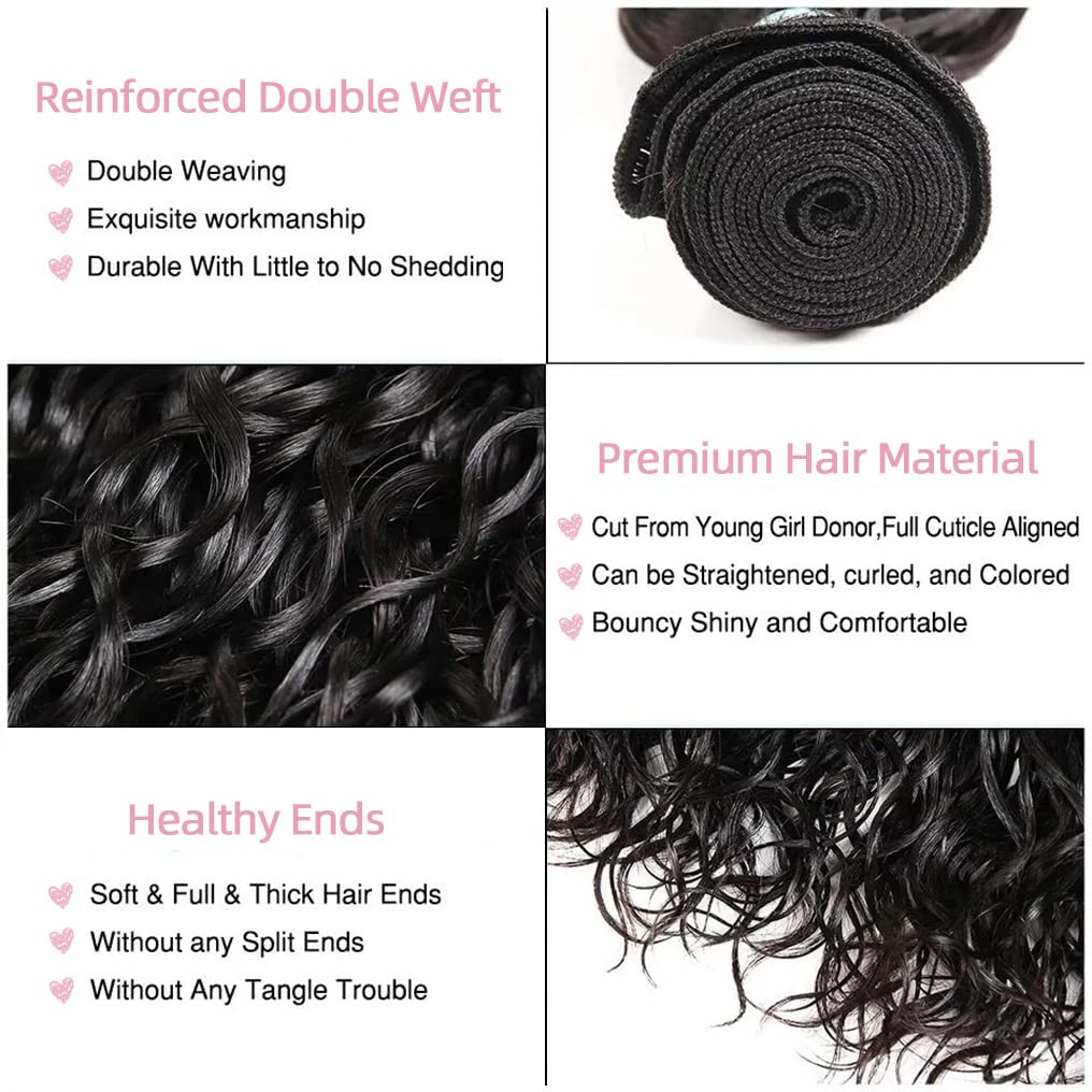 10A Brazilian Deep Wave Human Hair Bundles 18 20 22 24 Inch - Natural Black Water Wave Hair Extensions with Double Weft for Styling, Volume & Length - Perfect for Parties, Weddings & Everyday Glam