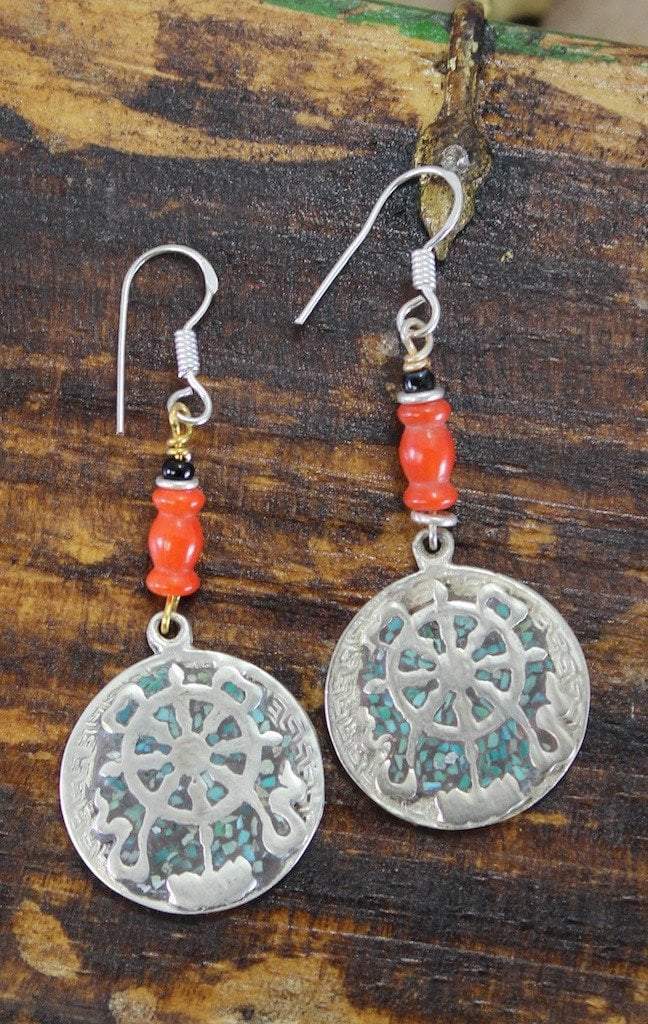 Authentic Tibetan Dharmachakra Earrings - Handmade Buddhist Jewelry for Women - Spiritual & Meditation Accessories | Perfect for Yoga, Mindfulness Practice & Cultural Fashion
