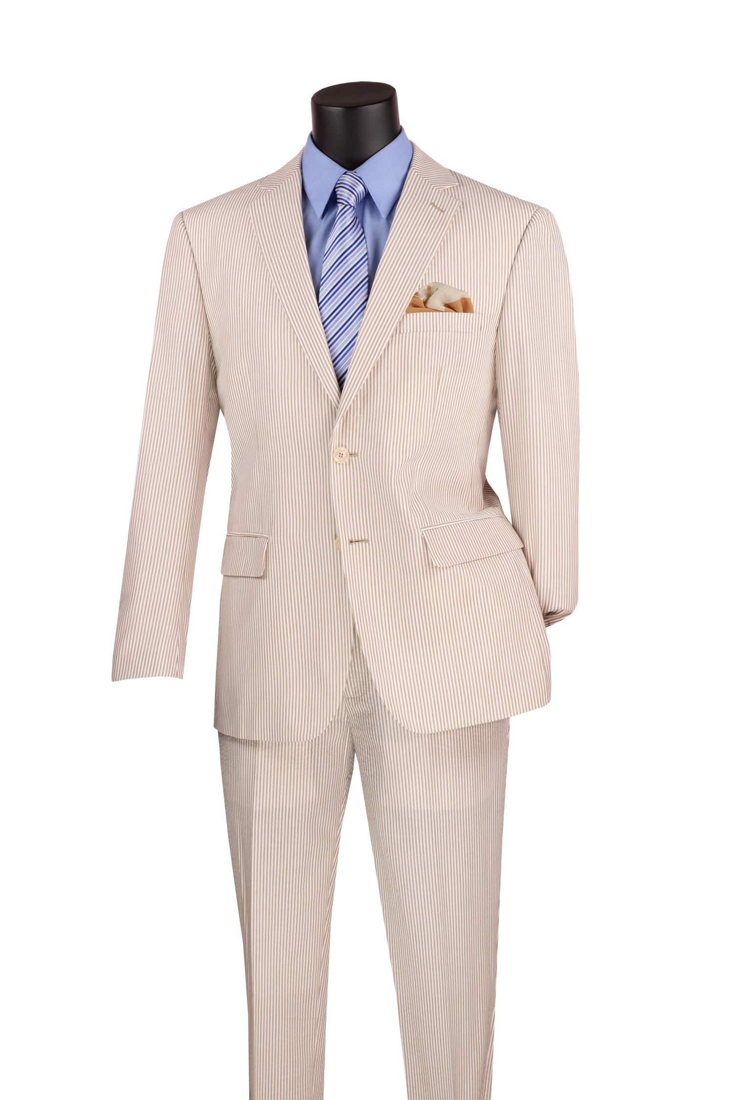 Beige Seersucker Modern Fit 2-Piece Suit for Men | Lightweight Summer Business & Wedding Attire