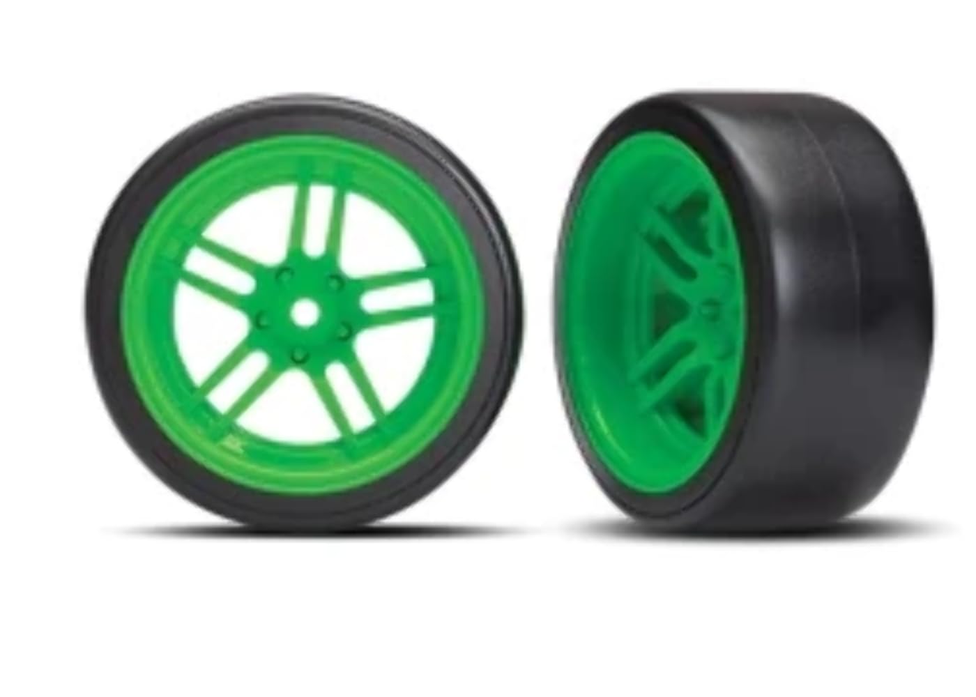 Traxxas 8377G Green Split-Spoke Wheels with Drift Tires - Rear Wheels for RC Cars - Perfect for Drifting, Racing & Off-Road RC Vehicles