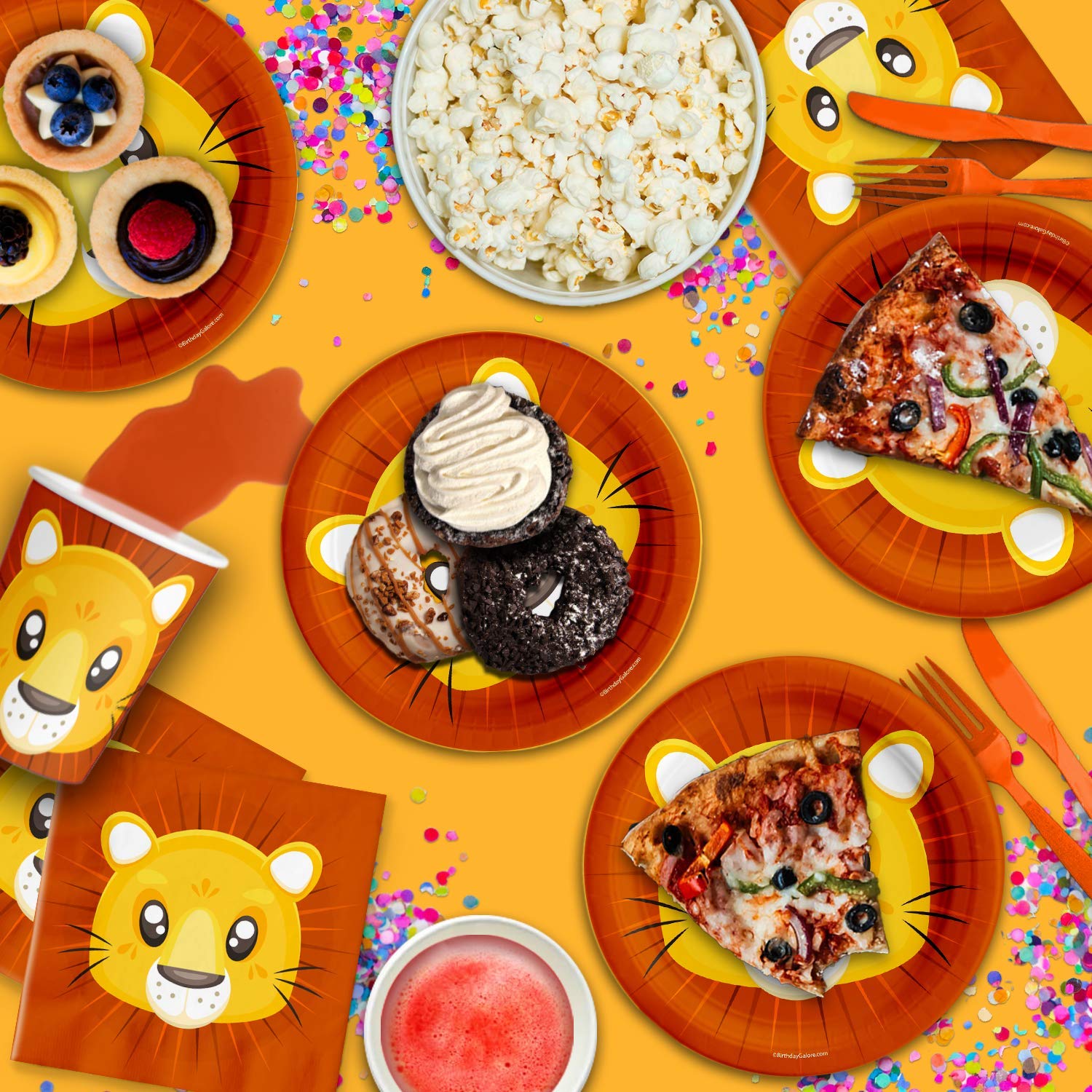 Lion Birthday Party Supplies Set - King of The Jungle Theme - Jungle Animal Party Decorations - Zoo & Safari Lion Tableware Kit for 16 Guests - Includes Plates, Napkins, Cups - Perfect for Kids Birthday, Baby Shower, Wild One Party