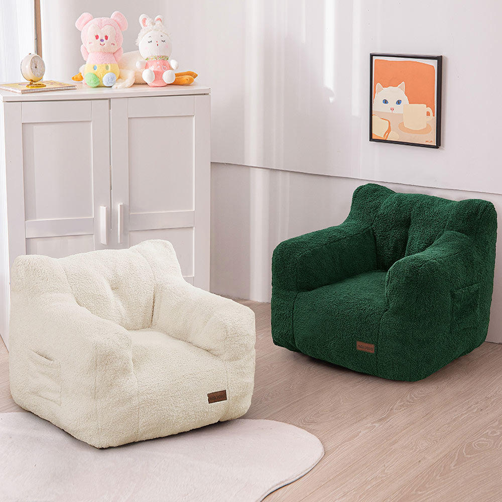 MAXYOYO Kids Sherpa Bean Bag Chair - Soft Teddy Bear Lazy Sofa for Boys & Girls, Green - Cozy Reading Nook & Playroom Seating for Children's Bedroom