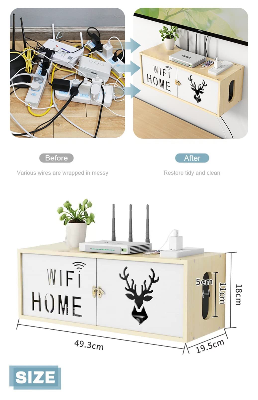 Wall-Mounted WiFi Router Storage Box with Cable Management - Decorative Cover for Hiding Wires, Modems & TV Set-Top Boxes - Perfect for Home & Office Organization