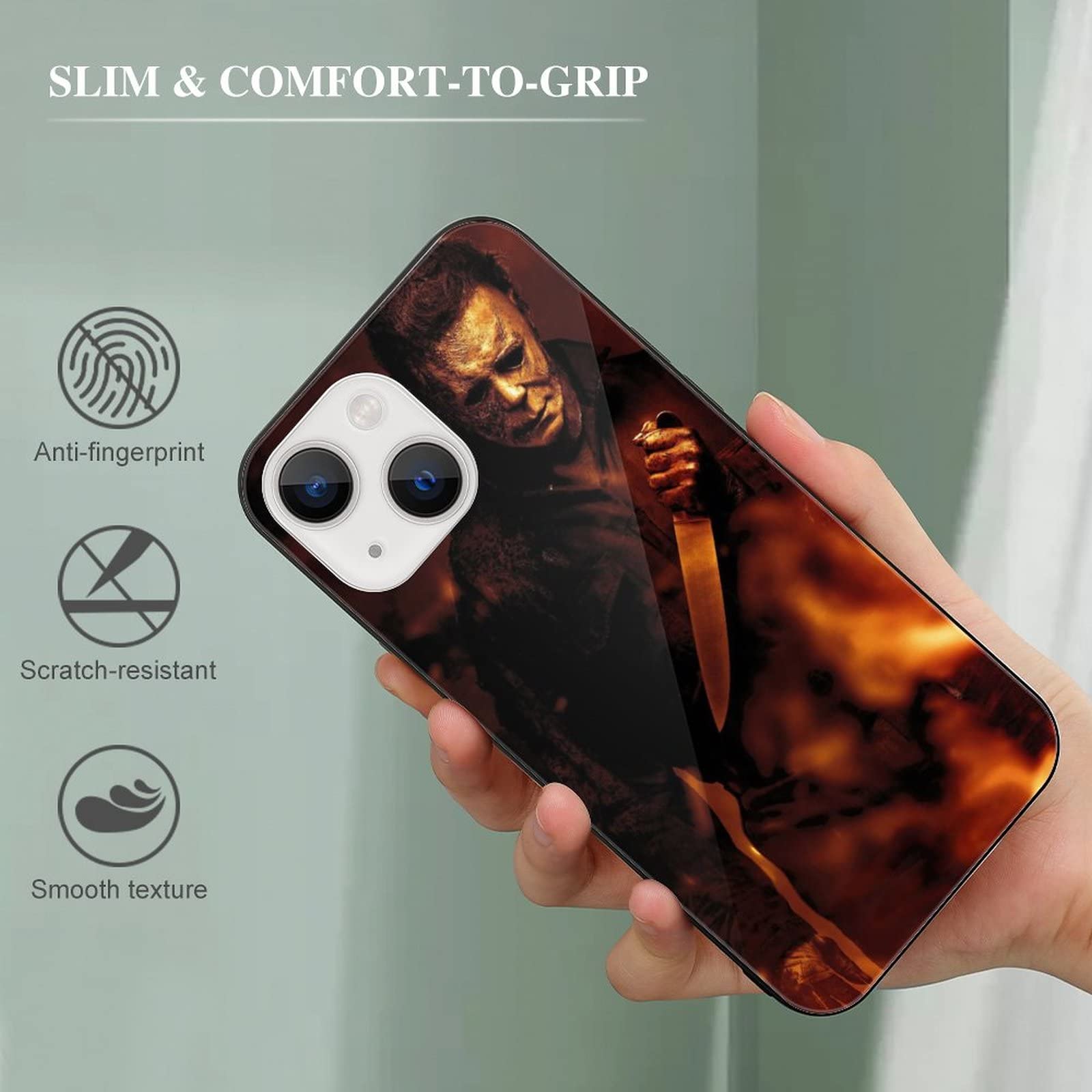 Premium Halloween Michael Myers Shatterproof Glass Case for iPhone 13 - Full Body Protection Phone Cover with Anti-Slip Grip | Perfect for Trick-or-Treating, Horror Movie Nights & Halloween Parties
