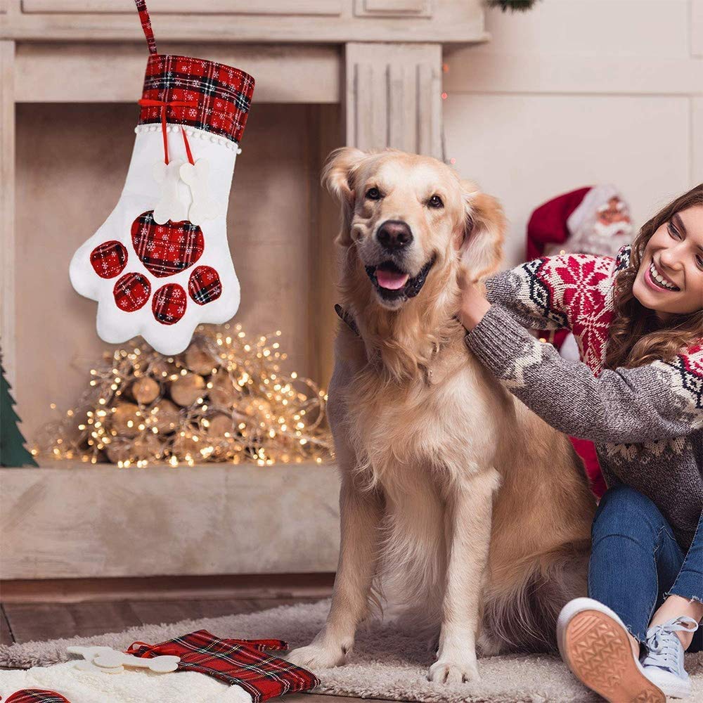 Large Christmas Stockings for Gifts & Decor - Rustic Holiday Stocking with Xmas Tree Design - Family Holiday Decorations for Fireplace, Mantel & Festive Home Decor (Style 3)