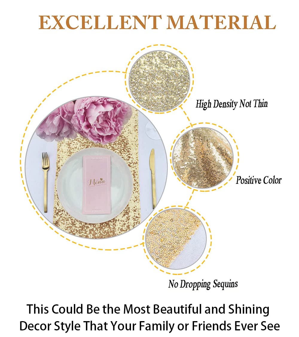 ShiDianYi Sequin Table Runner - 14x108 Inch Light Gold Glitter Table Cover for Weddings, Bridal Showers & Parties - Sparkly Decorative Runner for Dining Tables, Buffets & Events