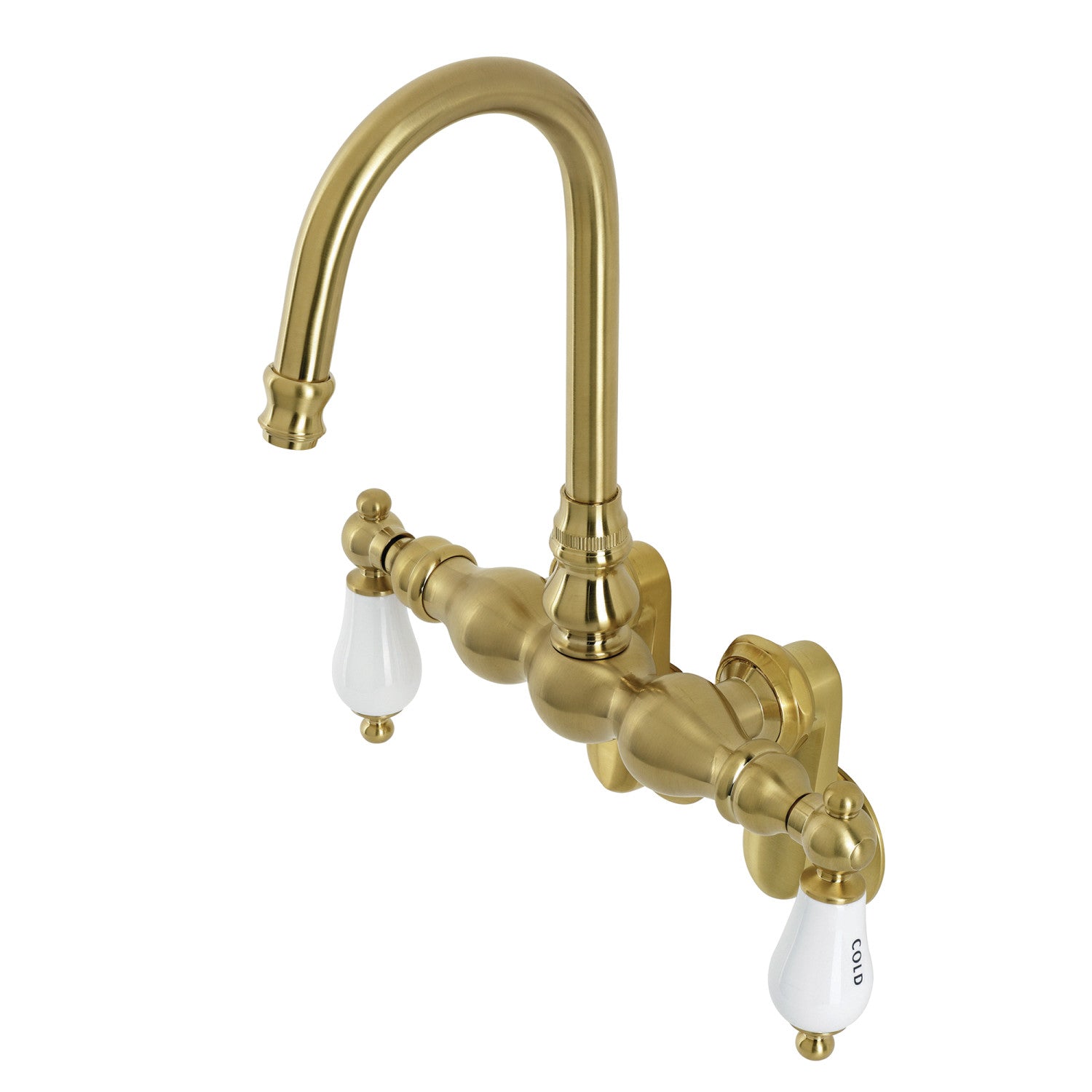 Vintage Style Two Handle 2 Hole Wall Mount Clawfoot Bathtub Faucet in Brushed Brass - Perfect for Classic Bathroom Renovations and Antique Tub Installations
