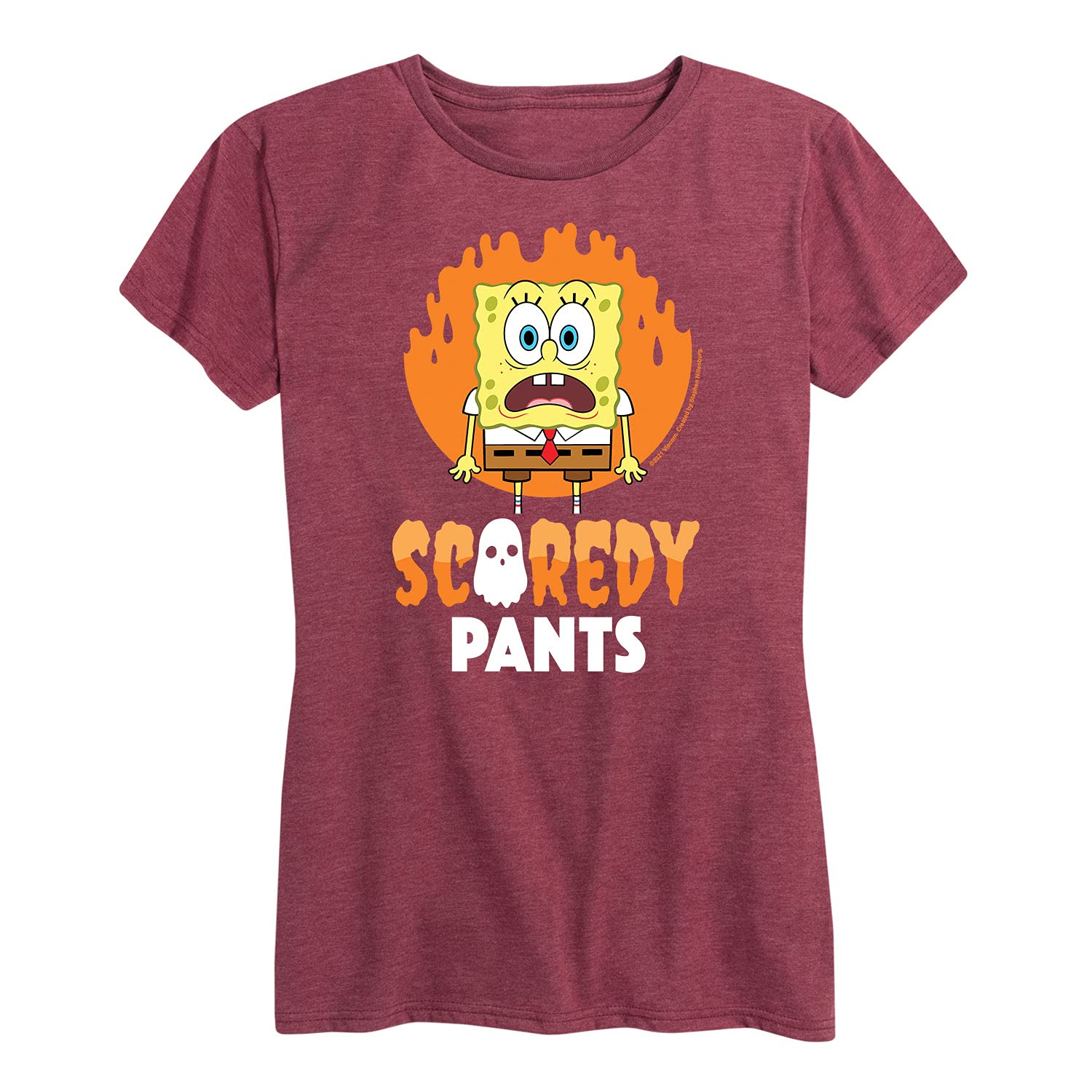 HYBRID APPAREL Women's Spongebob Squarepants Scaredy Pants Graphic T-Shirt - Short Sleeve Cartoon Tee for Casual Wear, Cosplay & Funny Outfits