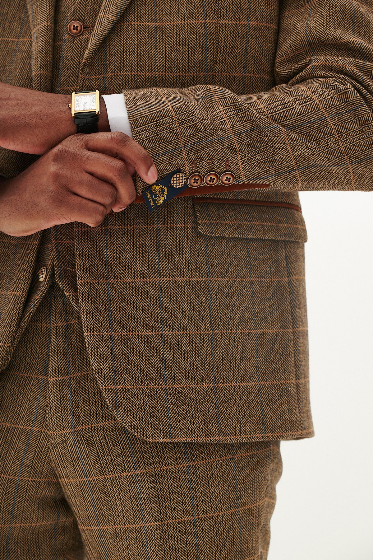 Stylish TED Tan Tweed Check Three-Piece Suit for Men - Perfect for Weddings, Business Meetings & Formal Events