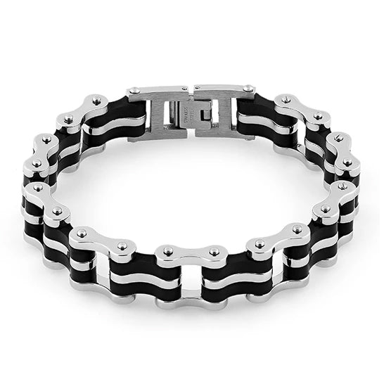 Stainless Steel Biker Black Bracelet for Men - Punk Rock Gothic Motorcycle Jewelry - Perfect for Biker Gangs, Motorcycle Riders & Edgy Fashion Lovers