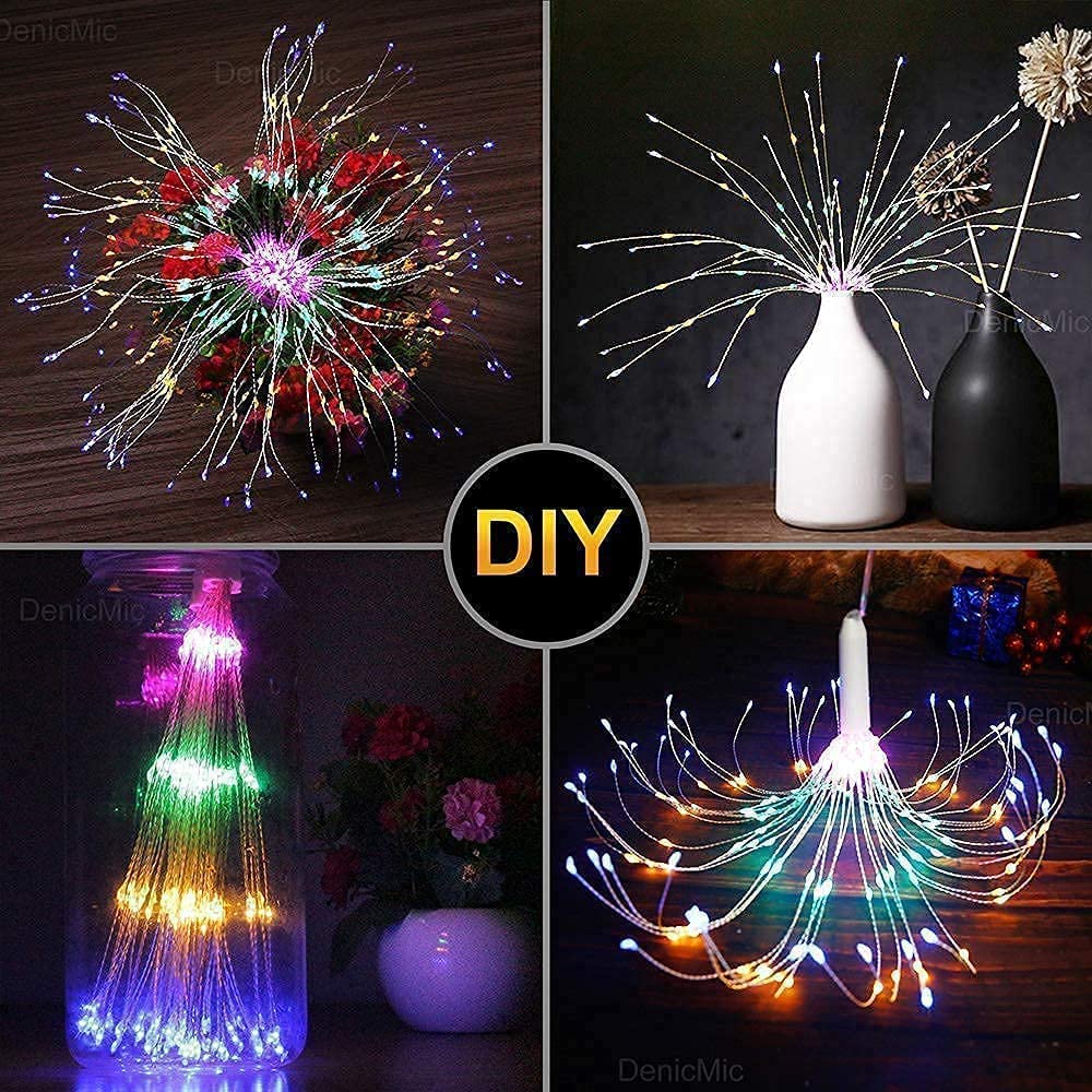 DenicMic Solar Firework Lights Outdoor Decor - 4 Pack (2 Firework + 2 Solar) for Garden, Yard, Patio, Holiday & Party Lighting