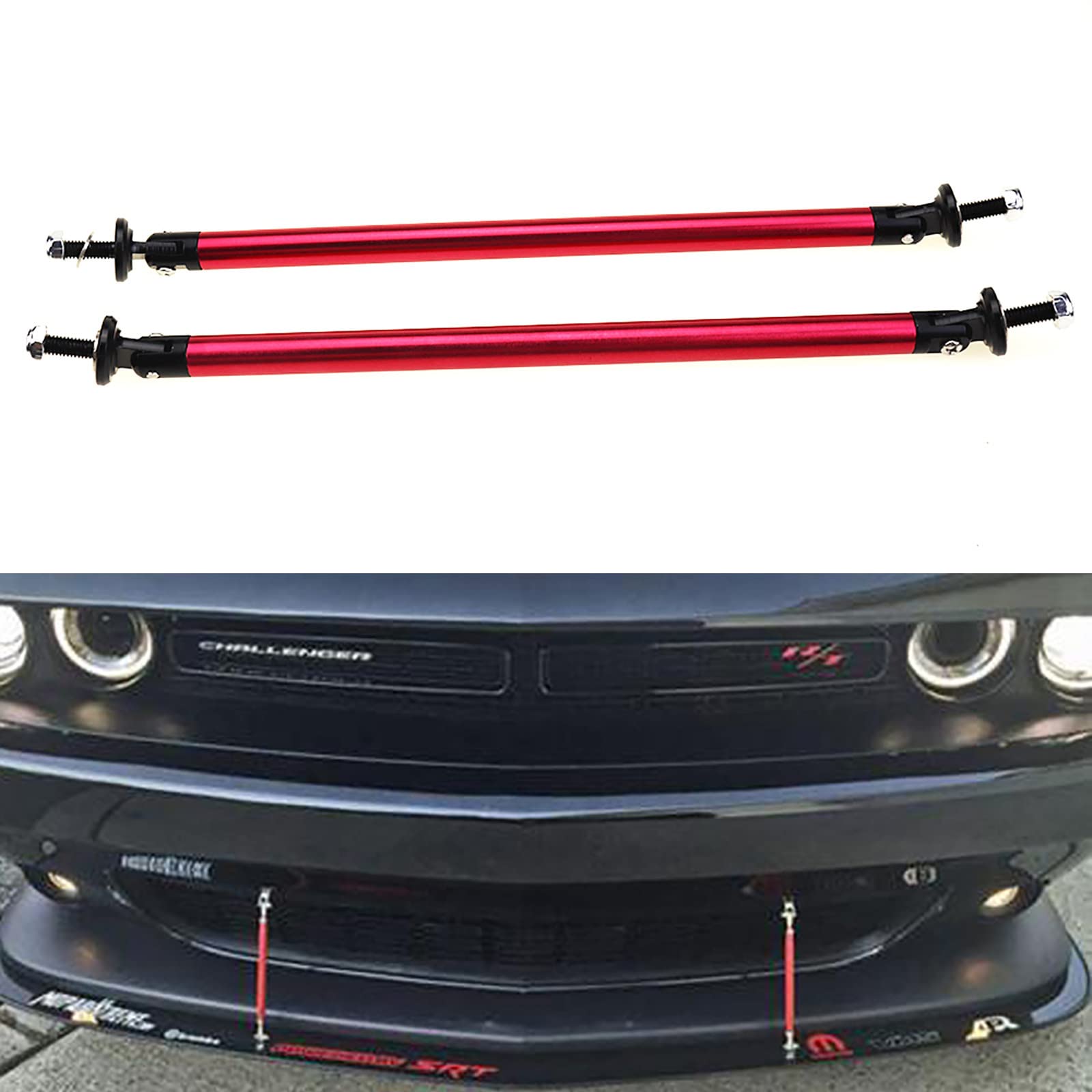 Universal Car SUV Front & Rear Bumper Lip Splitter - Adjustable Spoiler Strut Rod with Aluminum Alloy Tie Support Bars (Red, 100mm) - Enhances Aerodynamics & Style for Sports Cars & Tuner Vehicles