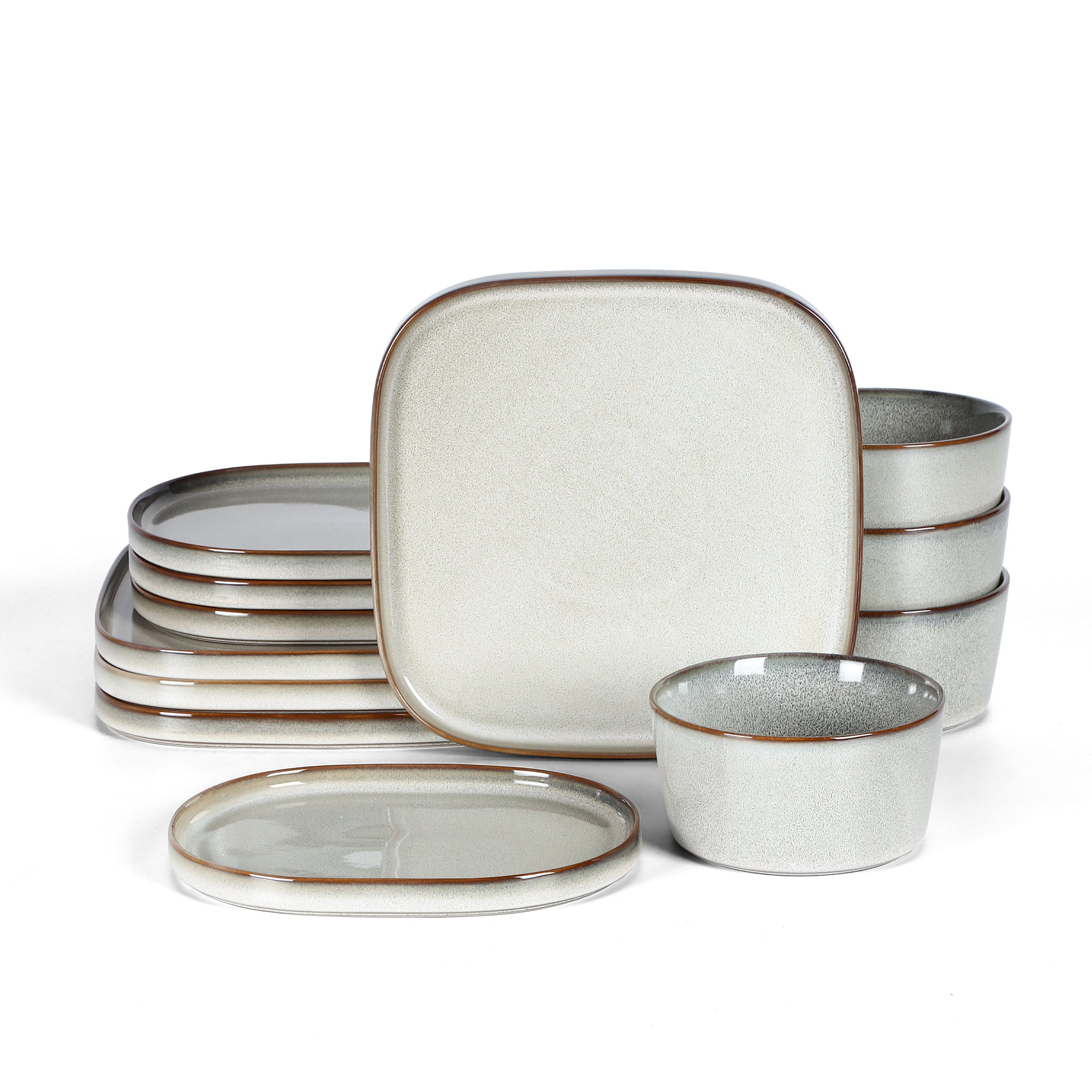 Premium Cairo Stoneware Dinnerware Set - 16-Piece Grey Dinner Plates & Bowls Set, Durable & Stylish for Everyday Use - Perfect for Family Dinners, Entertaining Guests & Restaurant-Style Dining at Home