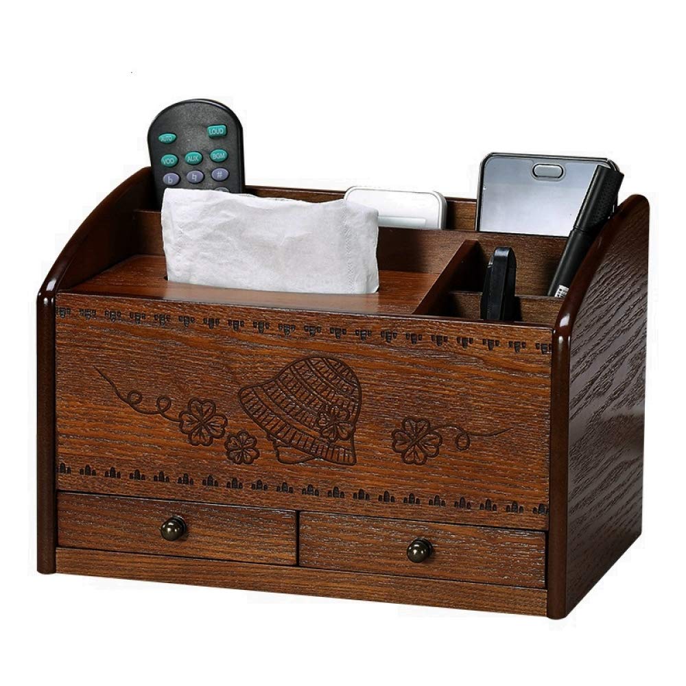 LIULIFE Wooden Desk Organizer with Tissue Box - Home & Office Desktop Supplies Storage Rack for Pens, Pencils, Stationery - Perfect for Workspace Organization and Decluttering