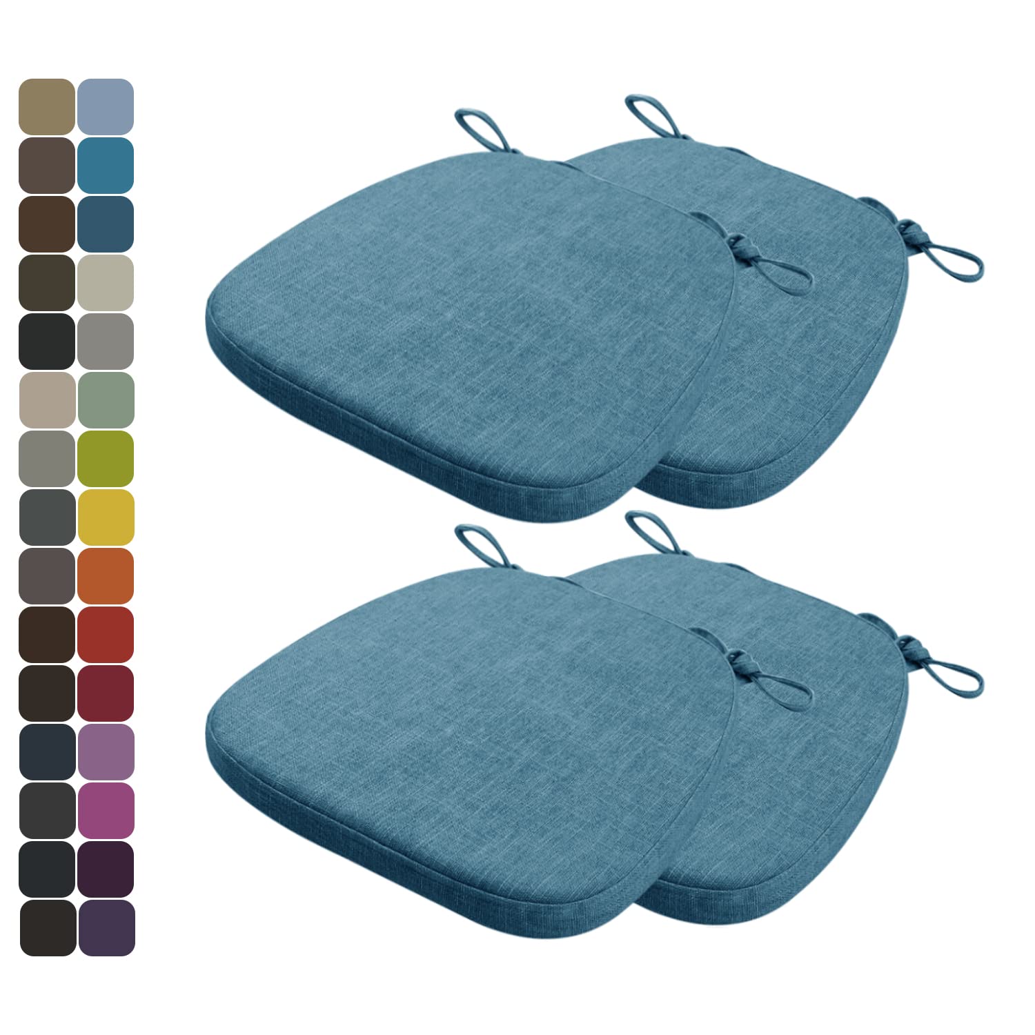 Kimgull Non-Slip Chair Cushions with Ties - Set of 4 Thickened Breathable Seat Pads, Detachable Washable Cover for Kitchen, Dining, Living Room & Office Chairs (17x15.7x1.2 Inches, Dark Blue) - Perfect for Home Comfort & Back Support During Work or Relaxation