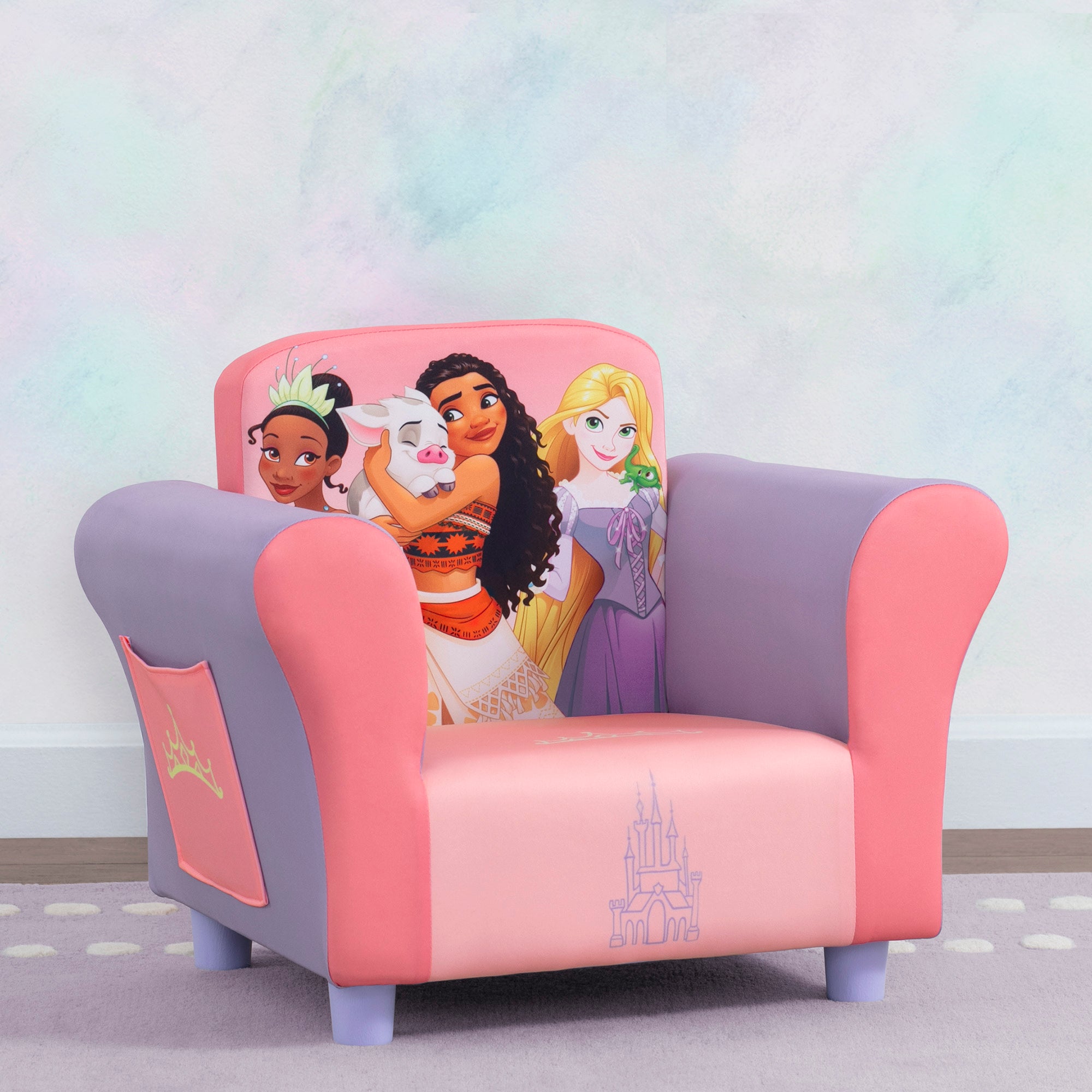 Elegant Princess Upholstered Chair for Girls' Room - Pink Velvet Accent Chair with Gold Legs - Perfect for Bedroom, Nursery, or Playroom Decor