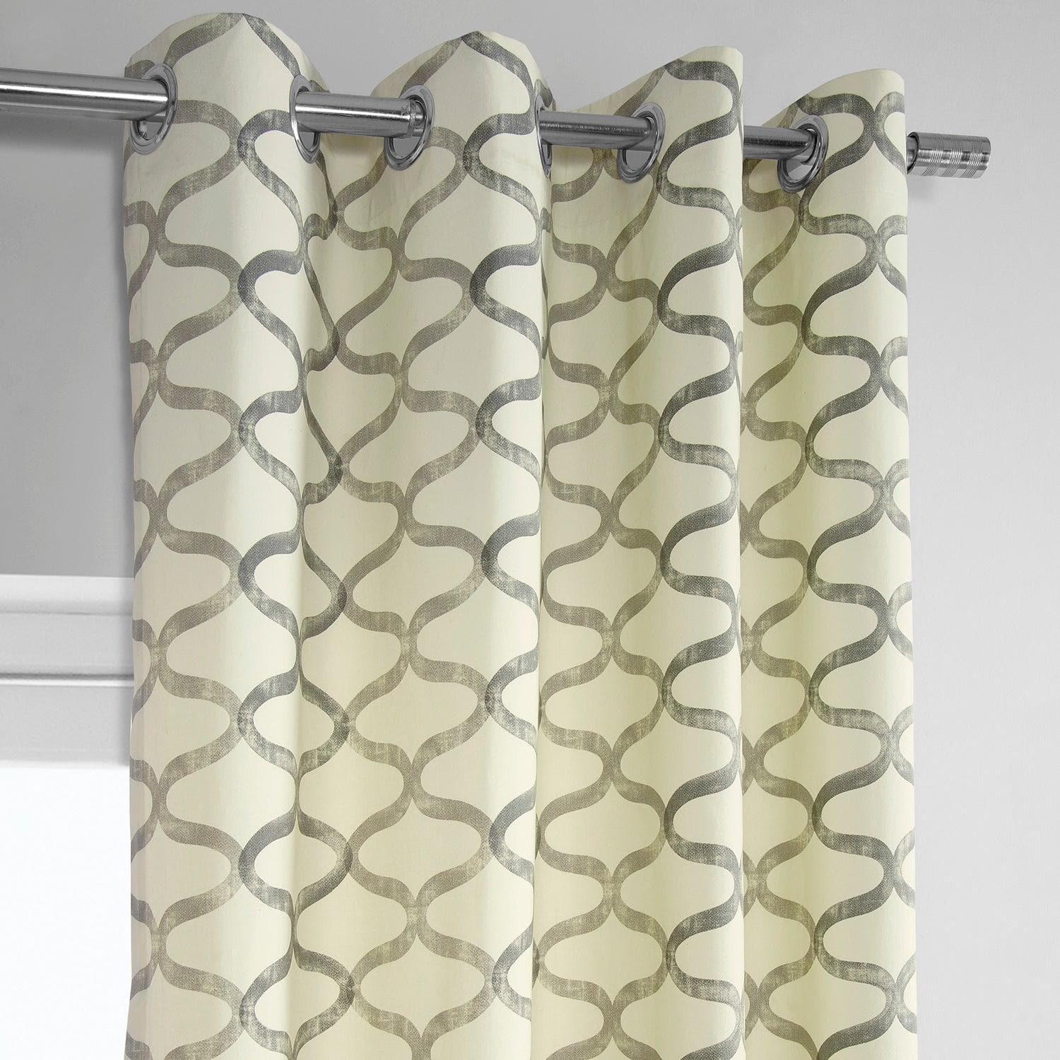 Silver Grey Geometric Grommet Blackout Curtains - Modern Printed Cotton Window Drapes for Bedroom & Living Room - Light Blocking & Noise Reducing Home Decor