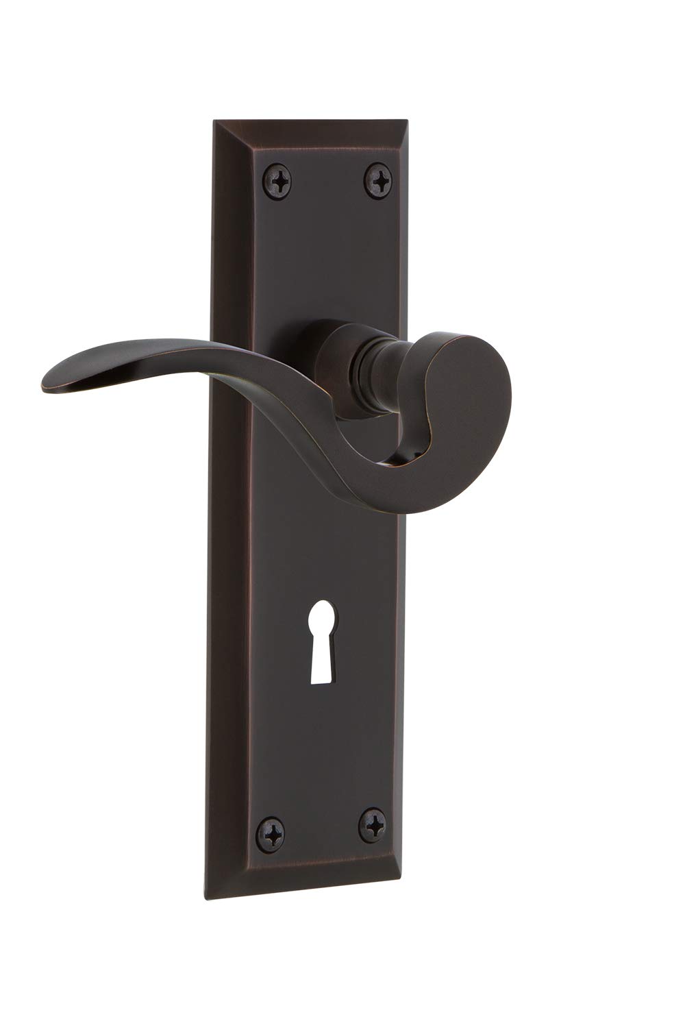 Nostalgic Warehouse New York Plate Passage Door Lever with Keyhole in Timeless Bronze - Vintage Style Door Handle for Classic Home Interiors & Restorations
