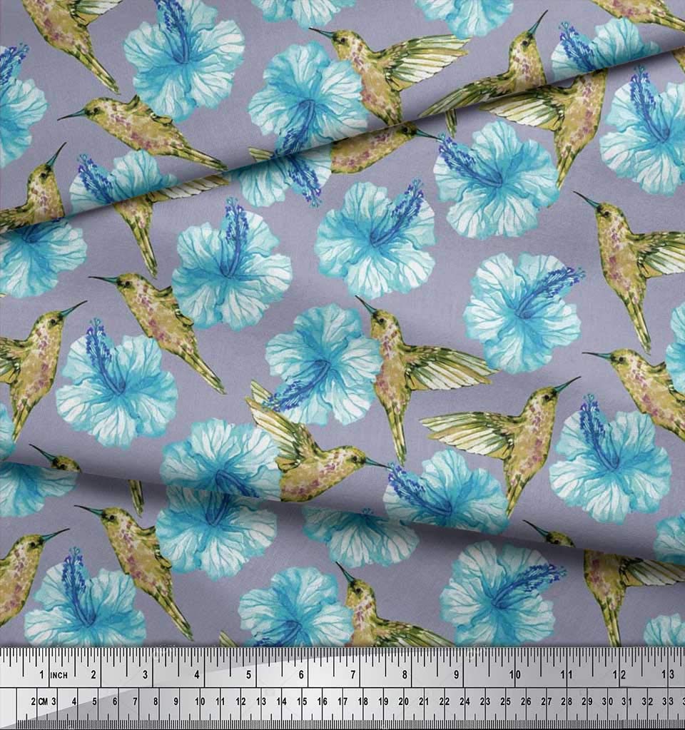 Soimoi Moss Georgette Brown Fabric by The Yard - 42 Inch Wide Hummingbird Floral Print Fabric for Dresses, Curtains & DIY Crafts - Lightweight Flowing Material for Sewing Projects & Home Decor