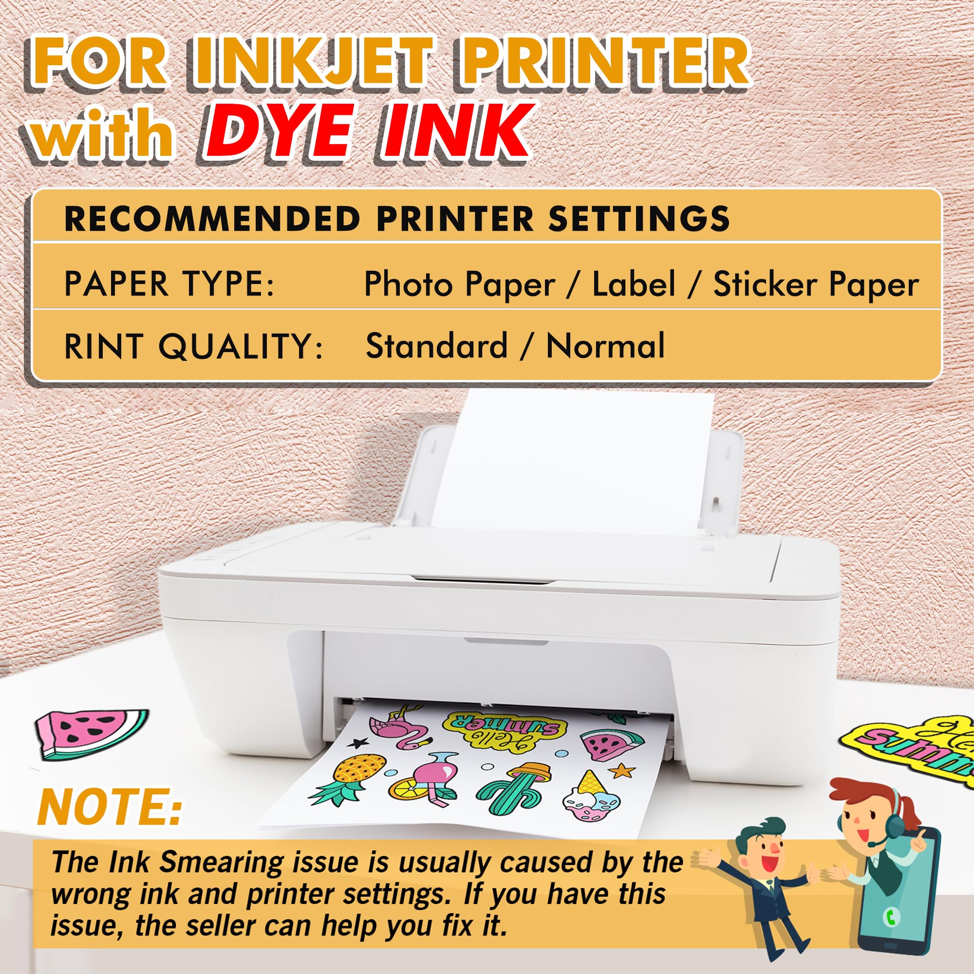 Koala Glossy Sticker Paper for Inkjet Printer - 4x6 Inch, 50 Sheets White Printable Self-Adhesive Photo Paper - Perfect for DIY Labels, Scrapbooking & Craft Projects