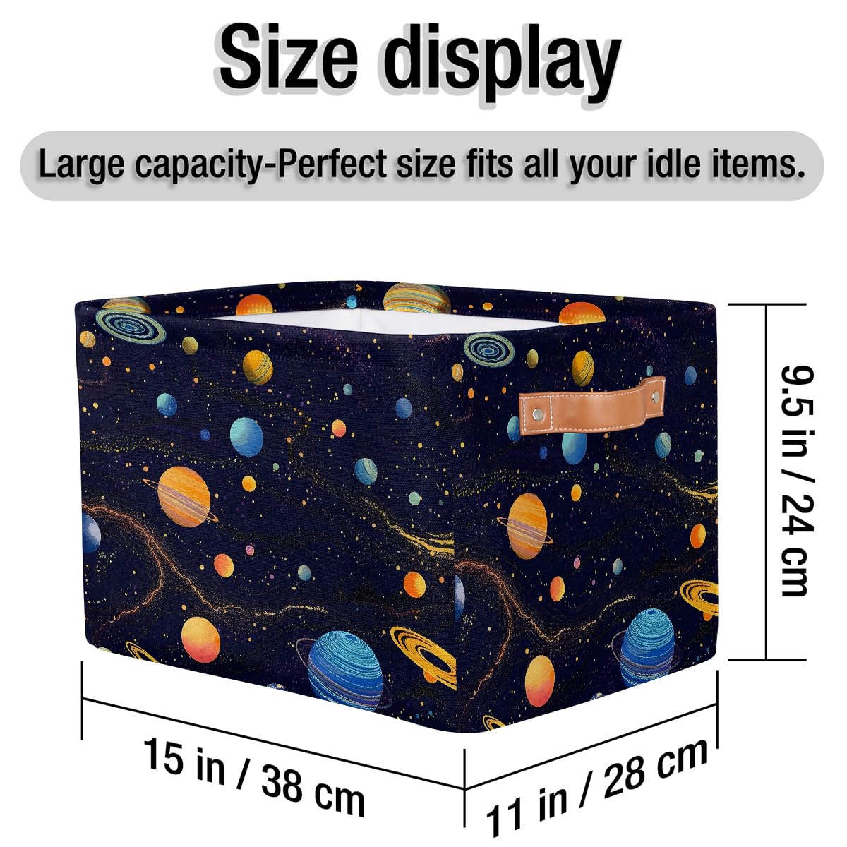 Space-Themed Foldable Storage Baskets with Handles - 2 Pack Decorative Storage Bins for Shelves, Home Organization | Perfect for Kids' Room, Closet & Space-Themed Decor