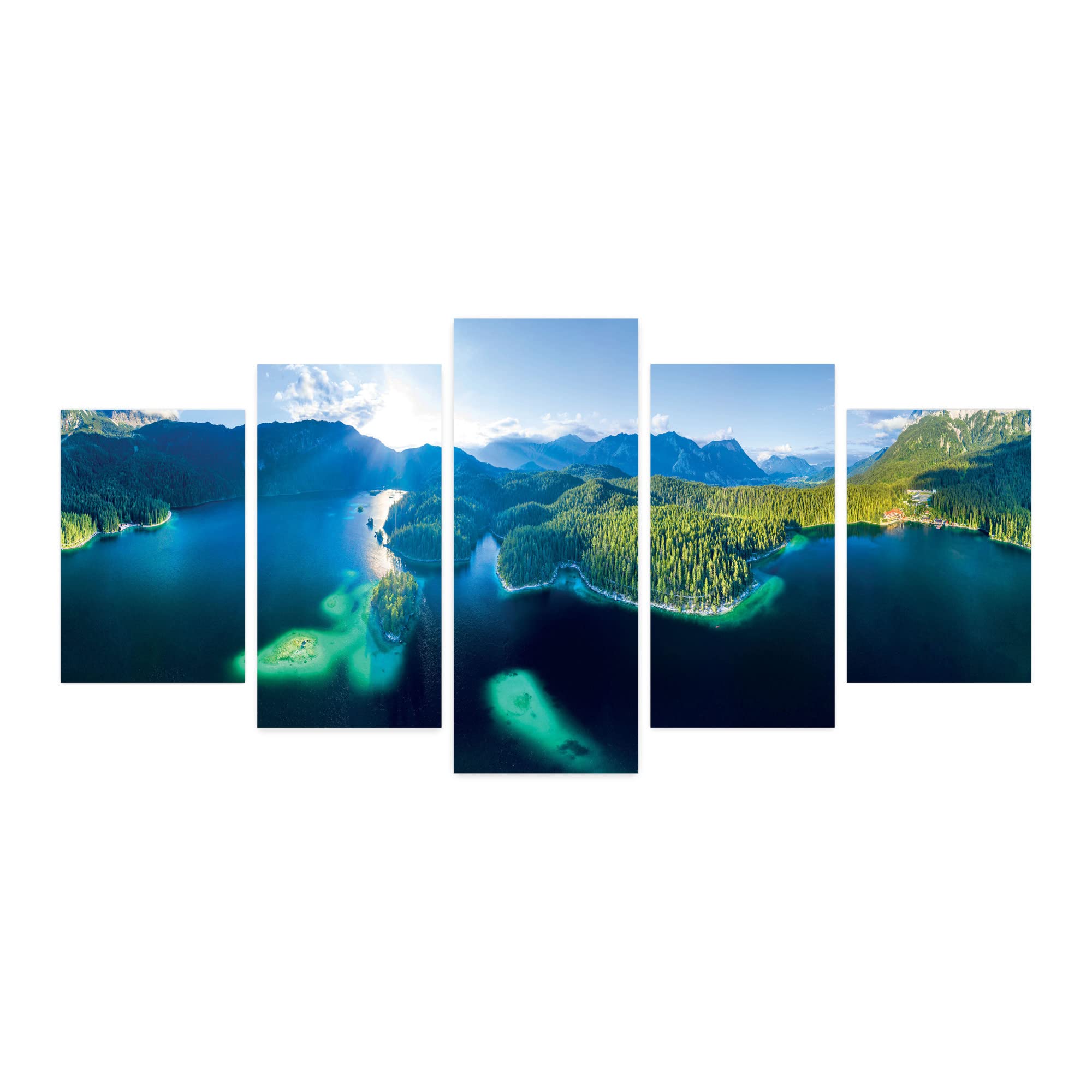 Ambesonne 5-Panel Acrylic Glass Wall Art - Aerial Lake & Evergreen Forest Landscape, Germany Scenery, Dark Petrol Blue, 60