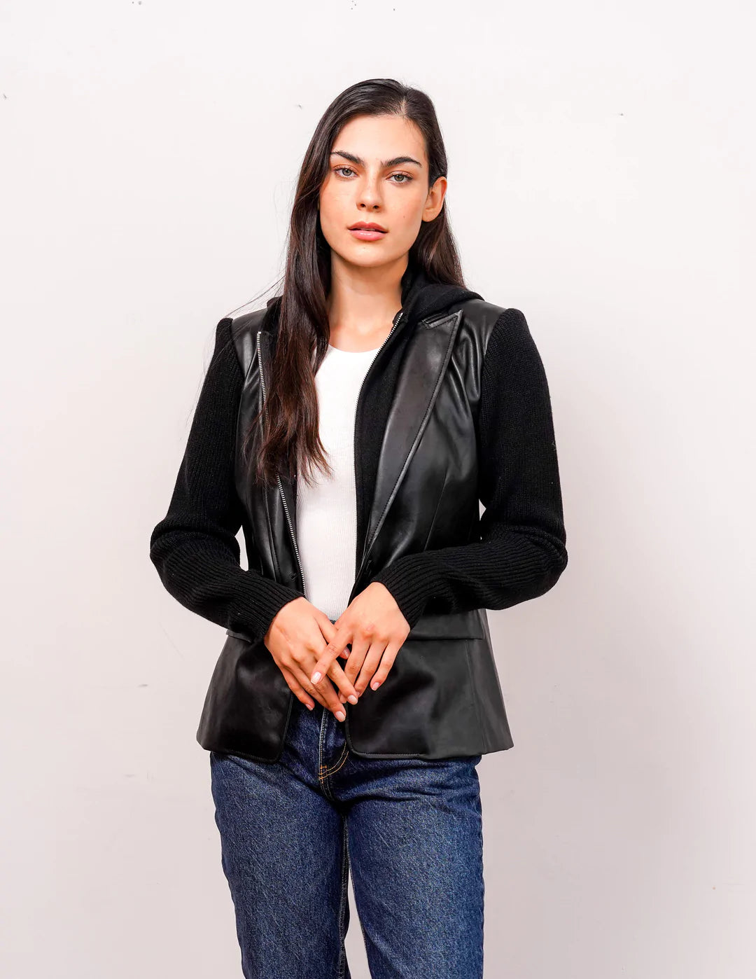 Vegan Leather Dickie Blazer for Women - Black Faux Leather Blazer Jacket - Office Wear, Business Casual, Party Outfit