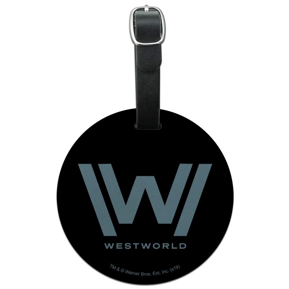 Westworld Logo Round Leather Luggage Tag - Personalized Suitcase ID Tag for Travel Bags & Carry-Ons - Durable Leather Name Tag for Business Trips & Vacations