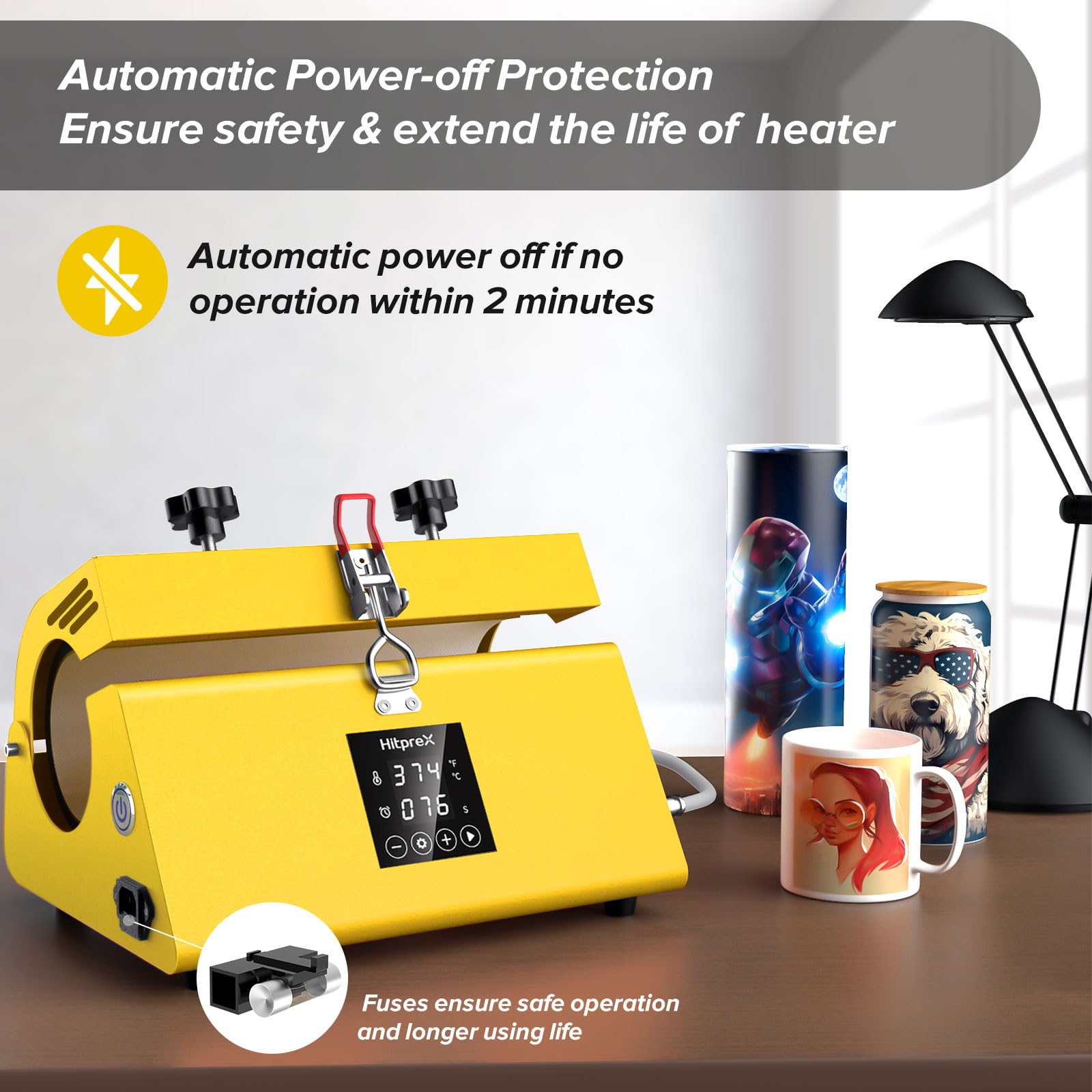HITPREX Tumbler Heat Press Machine for 30oz 20oz 16oz 11oz - Sublimation Blank Skinny Tumbler & Coffee Mug Press - DIY Heat Transfer for Ceramic Mugs, Glass Cans, Cups (Yellow) - Perfect for Custom Drinkware & Personalized Gifts
