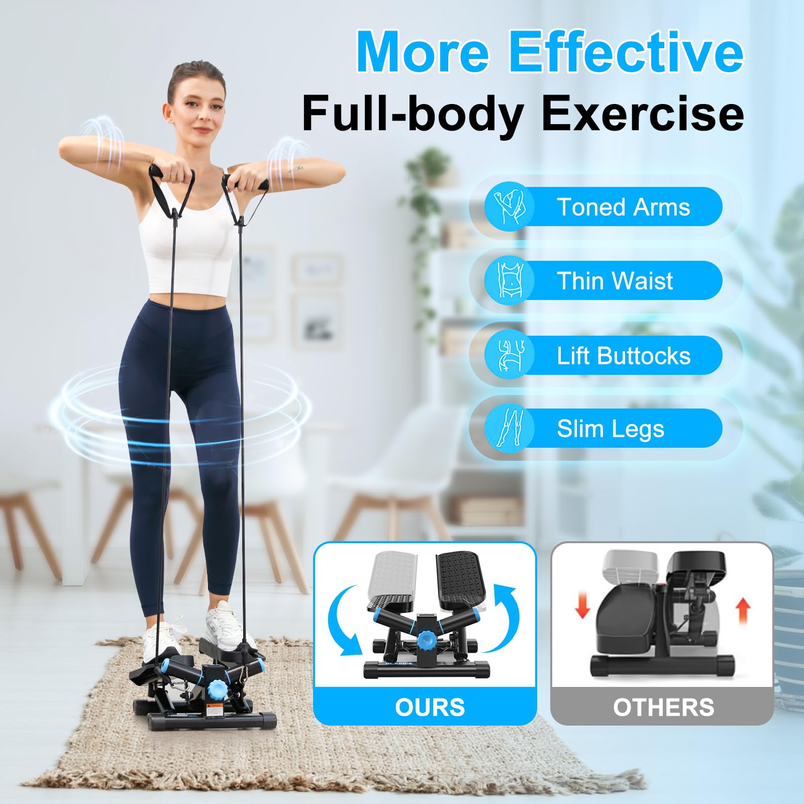 Twist Stepper for Home Workout - 350LBS Capacity Mini Stair Stepper with Resistance Bands & LCD Monitor - Perfect for Cardio, Leg Toning & Indoor Fitness Training