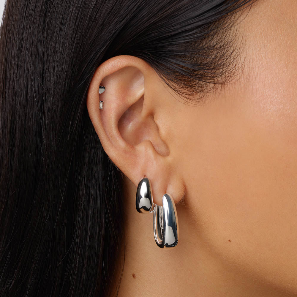 Stylish Silver Elongated Dome Hoop Earrings for Women - Perfect for Everyday Wear & Special Occasions