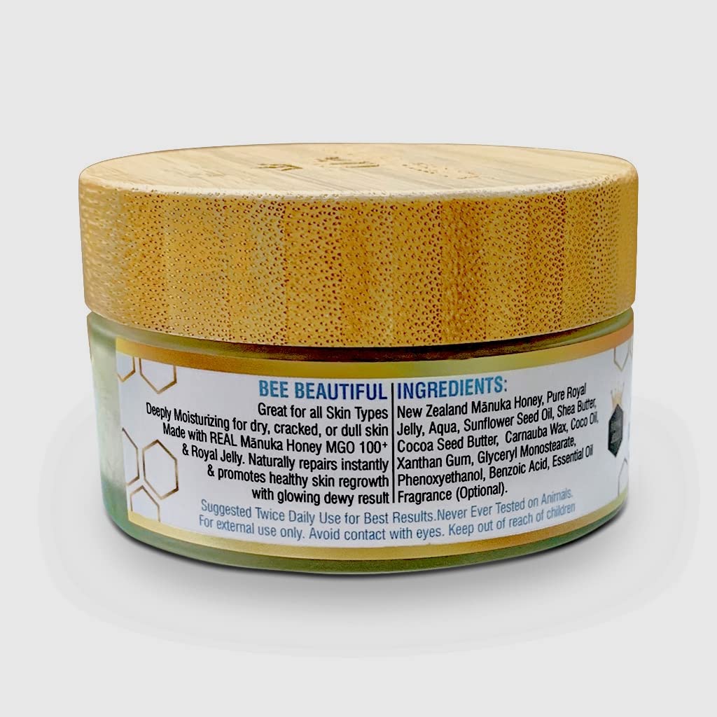 Organic Honeysuckle Jasmine Manuka Honey & Royal Jelly Body Butter - Deep Moisturizing Skin Care for Dry, Sensitive Skin - Perfect for Daily Hydration & Nighttime Nourishment