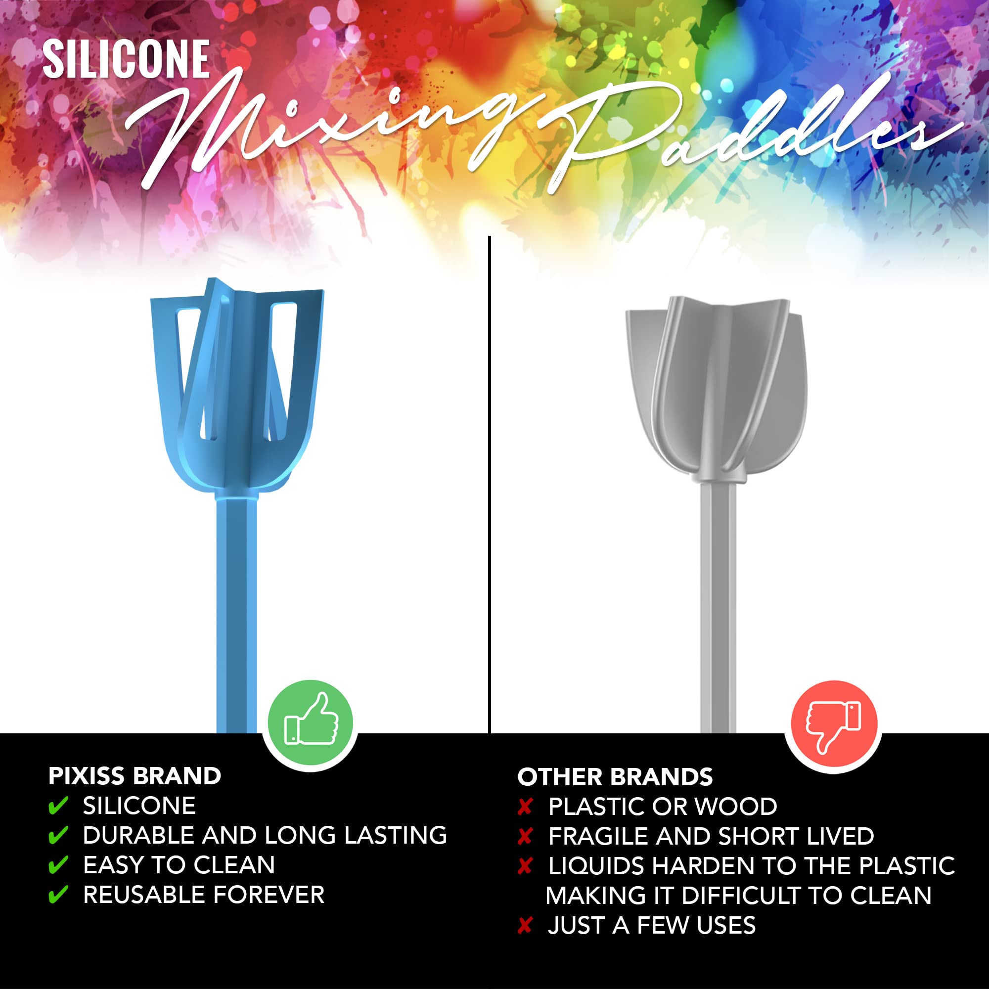 Epoxy Resin Mixer Silicone Paddles - 6 Pack Reusable Bidirectional Paint Stirrers for Drill, Perfect for Epoxy, Paint, and Resin Mixing - Ideal for DIY Crafts, Home Renovation, and Art Projects