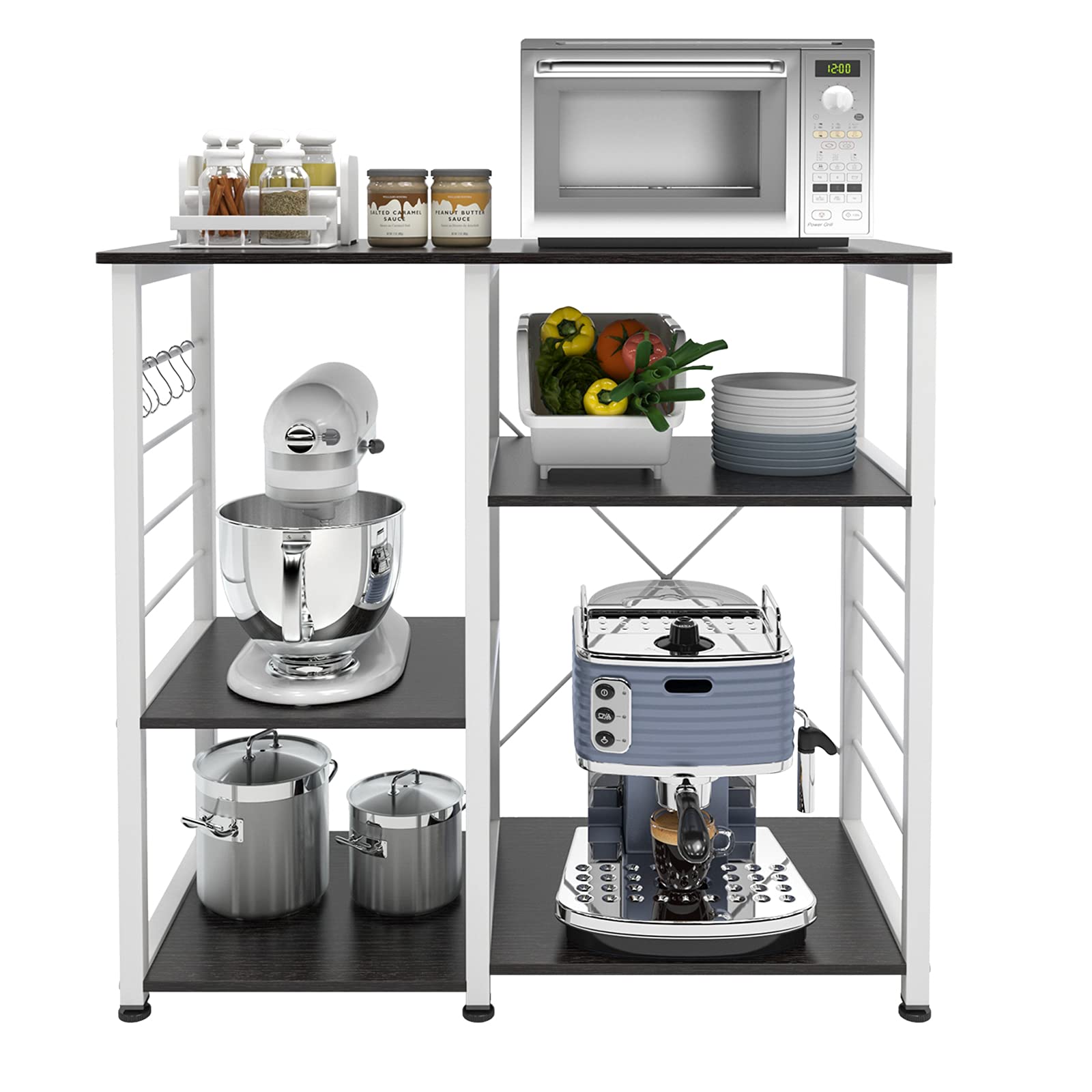 SogesGame Kitchen Bakers Rack with Storage - 3-Tier Microwave Stand, Coffee Station & Utility Cart - Perfect for Small Kitchen, Pantry Organization & Dining Room Storage - Black