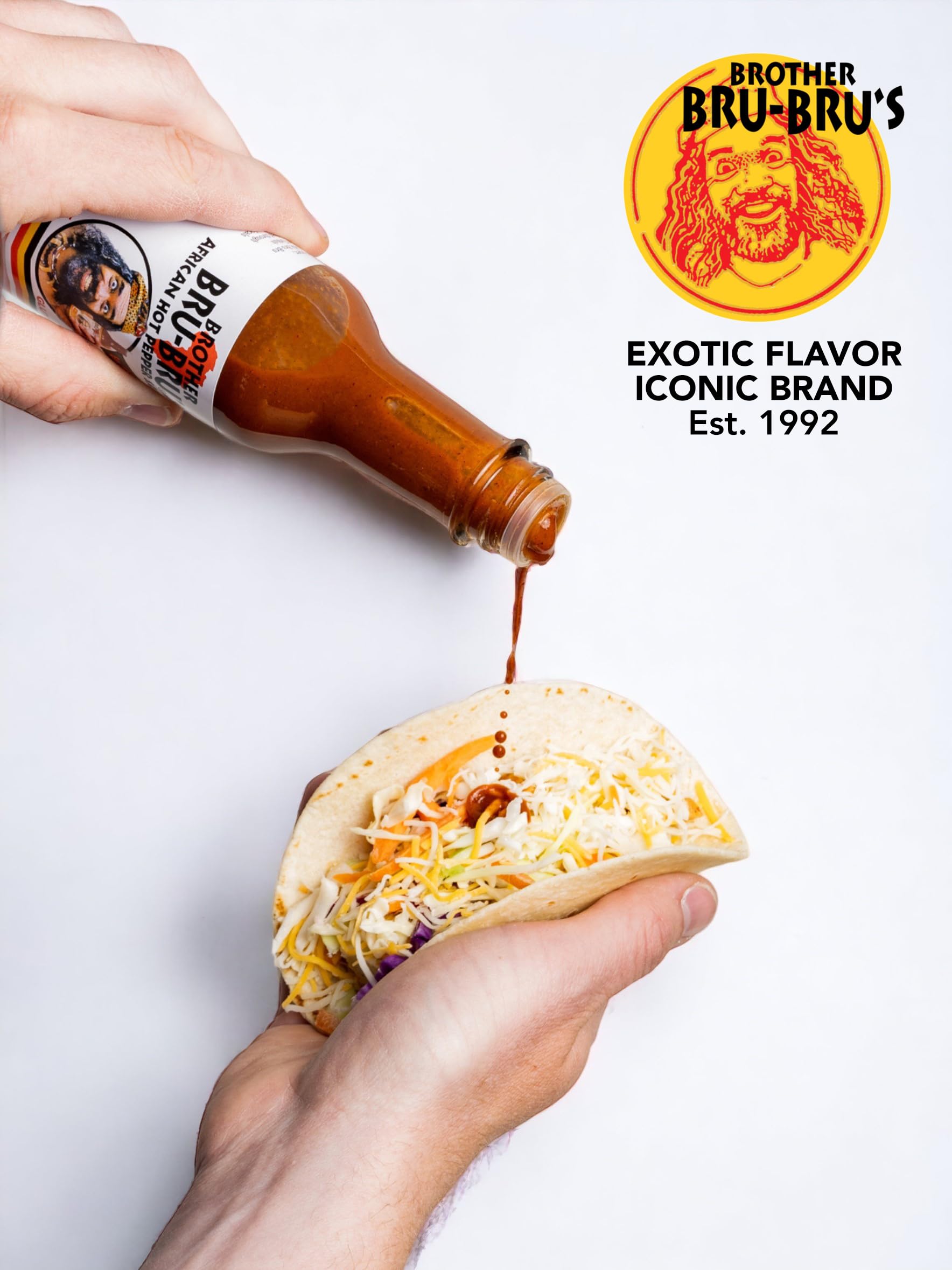 Brother Bru-Bru's African Habanero Hot Sauce - No Sodium, Salt Free, Sugar Free, Gluten Free, Vegan - Spicy Pepper Sauce & Seasoning - 5 oz (Pack of 3) - Perfect for Tacos, Wings, BBQ & Cooking