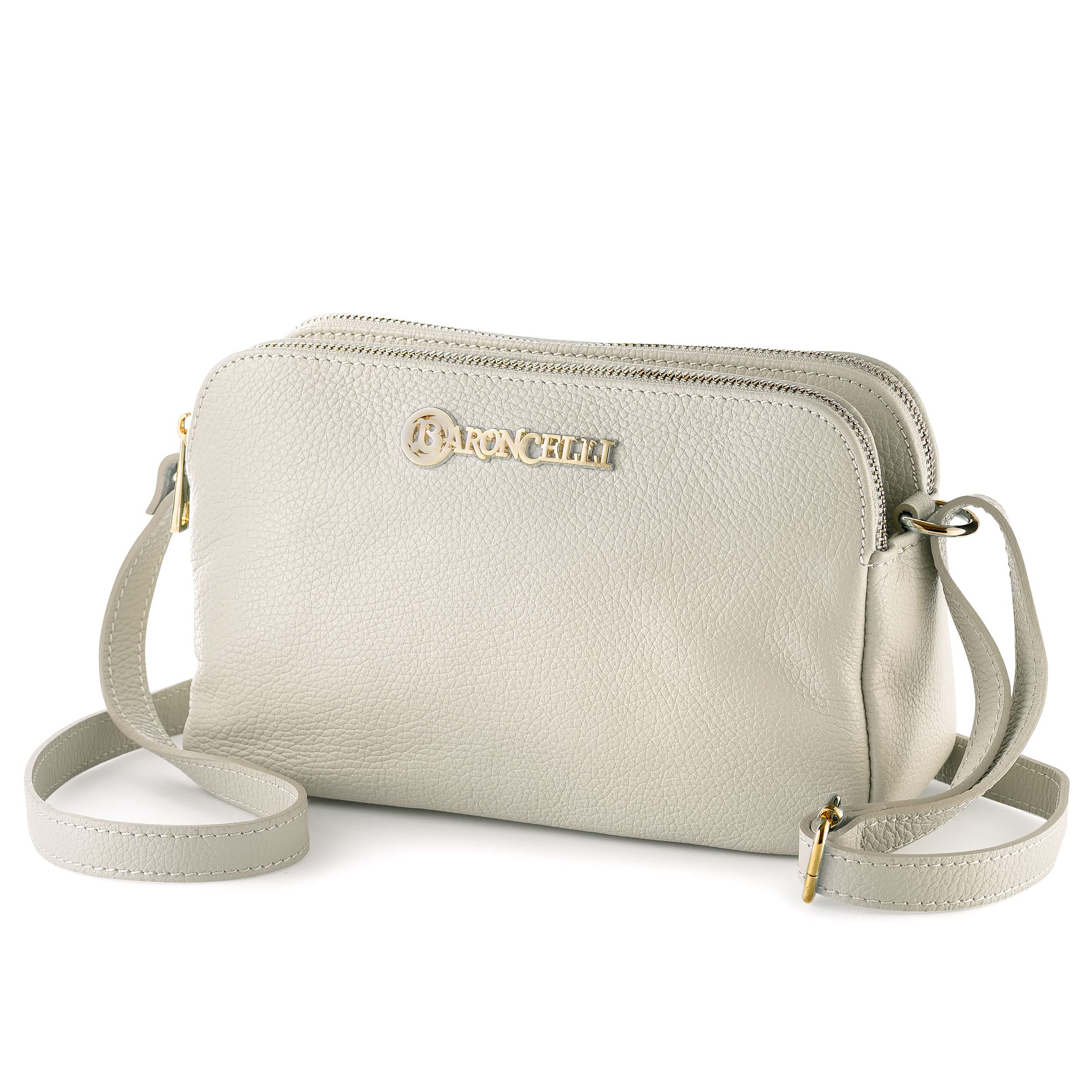 BARONCELLI Italian Genuine Soft Leather Crossbody Bag with Long Stripe - Perfect for Travel, Shopping & Everyday Use