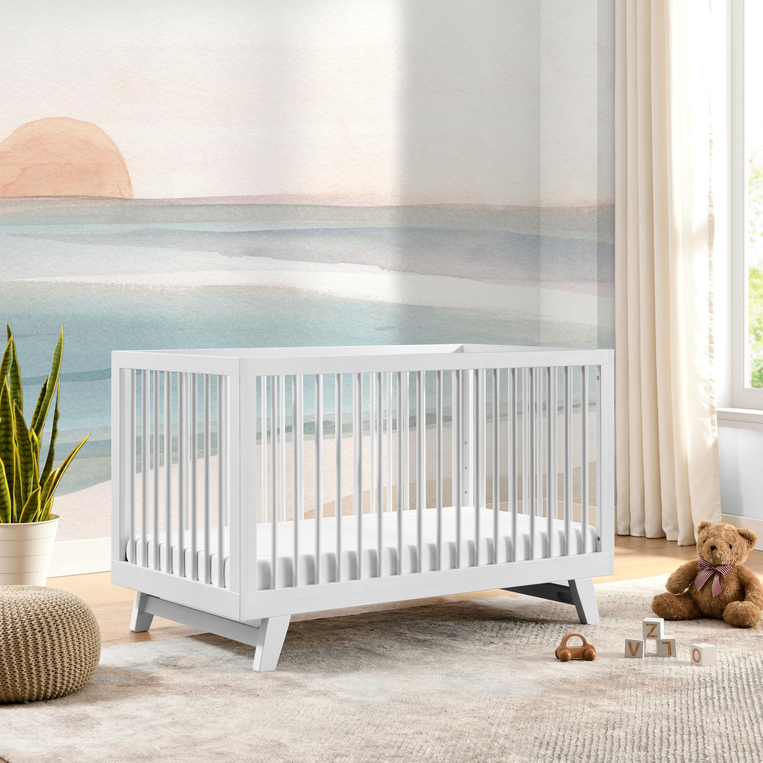 Astin White 3-in-1 Convertible Baby Crib - Transforms to Toddler Bed & Daybed, Fits Standard Full-Size Crib Mattress, 4 Adjustable Heights - Perfect for Nursery, Bedroom Transition & Co-Sleeping