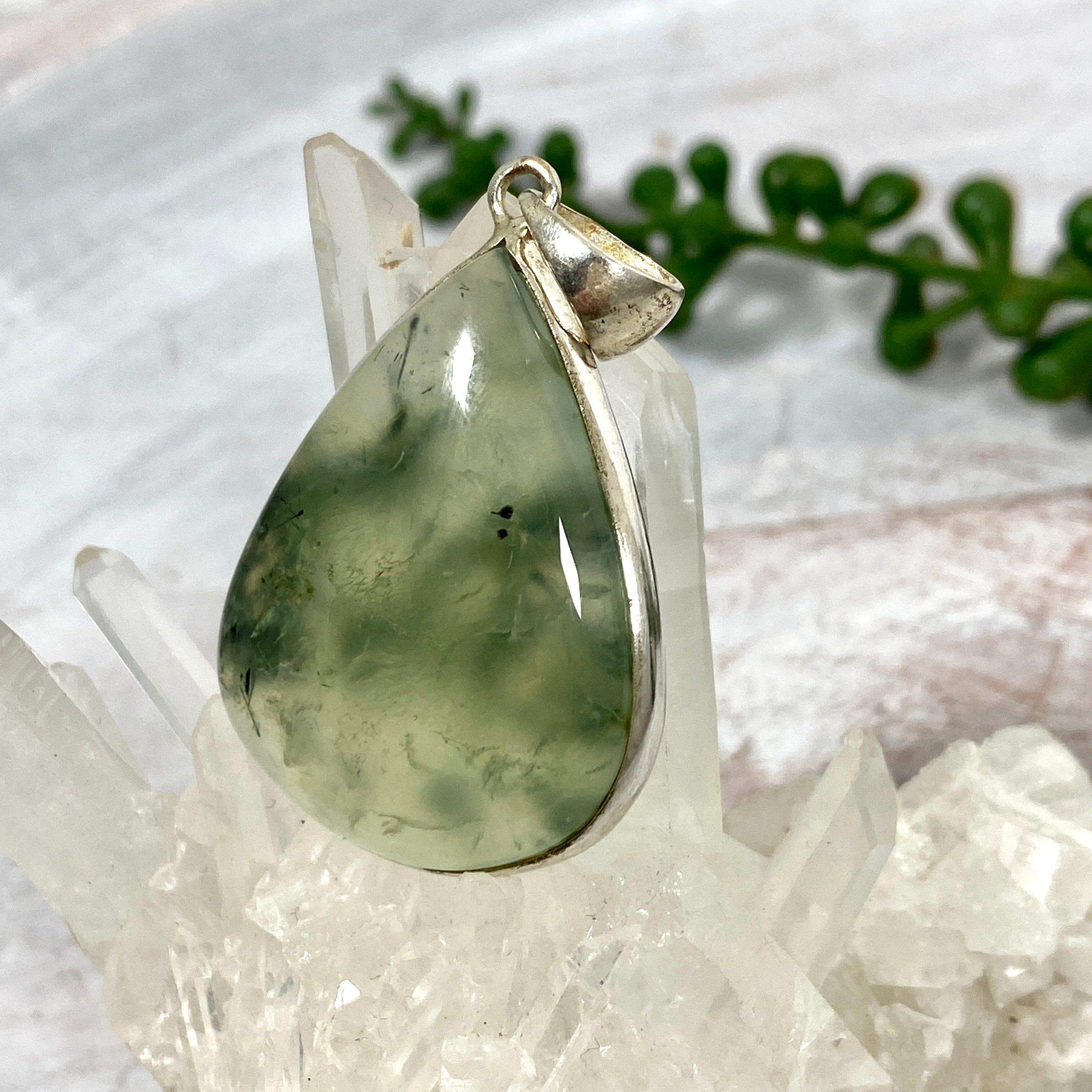 Natural Prehnite Teardrop Pendant Necklace KPGJ2760 - Elegant Jewelry for Women, Perfect for Weddings, Parties & Everyday Wear