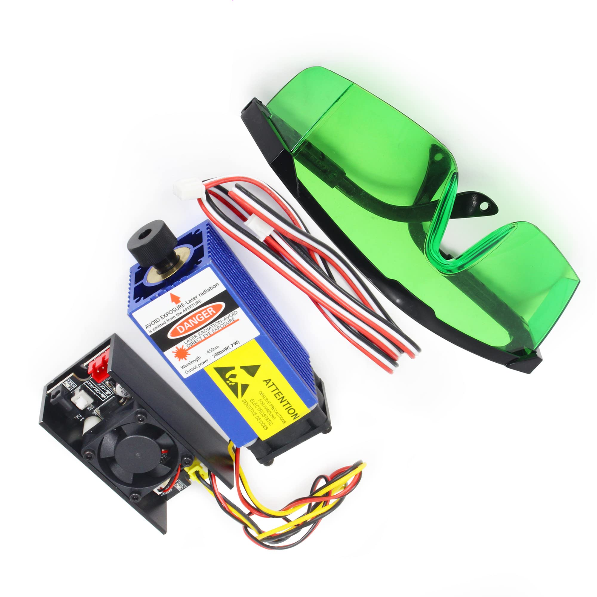 5.5W/7W/10W/15W Blue Laser Engraving Module - 450nm 4W Optical Power with Adjustable Focus & Eye Protection - Compatible with 3D Printers & DIY Laser Machines - Perfect for Wood Engraving, Metal Marking & Acrylic Cutting (7W Blue Laser)