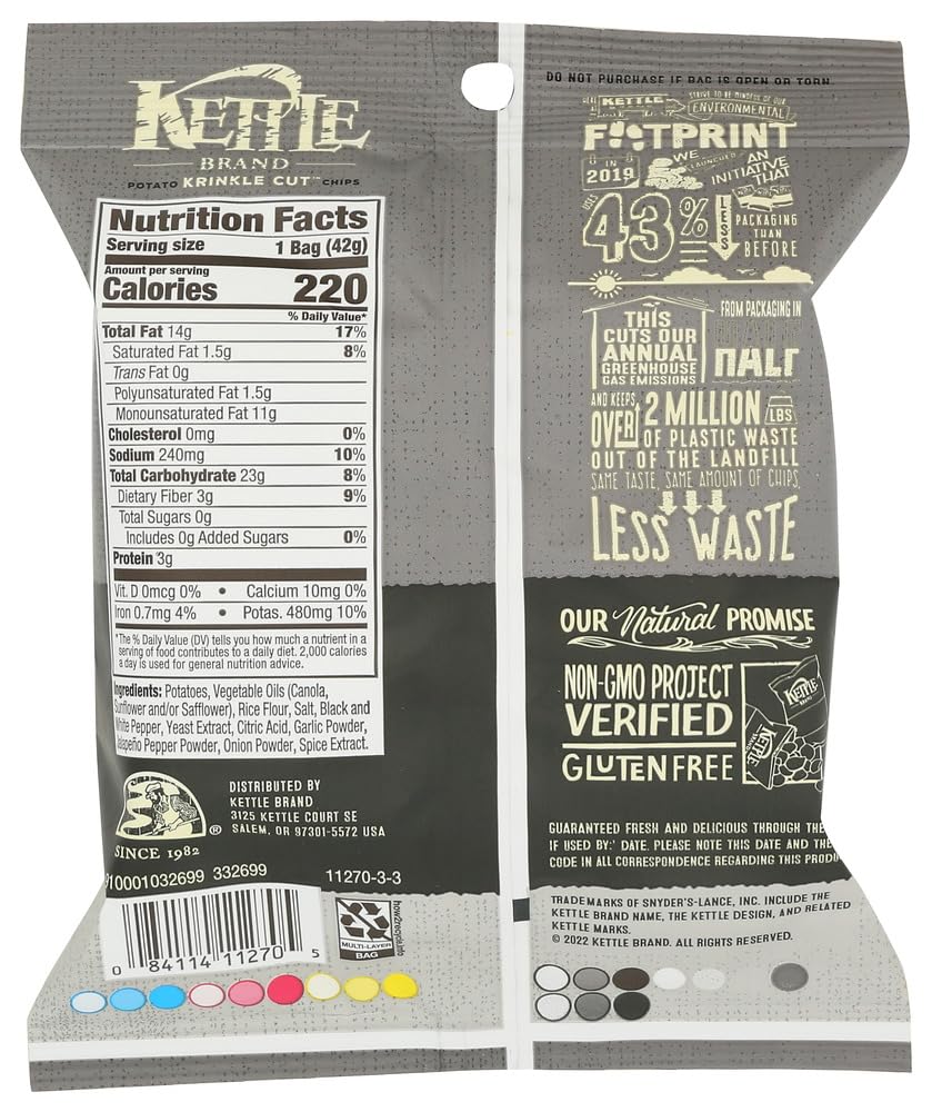 Kettle Brand Salt & Pepper Potato Chips - 1.5 oz (24 Count) - Crunchy Snack for Parties, Picnics & On-the-Go