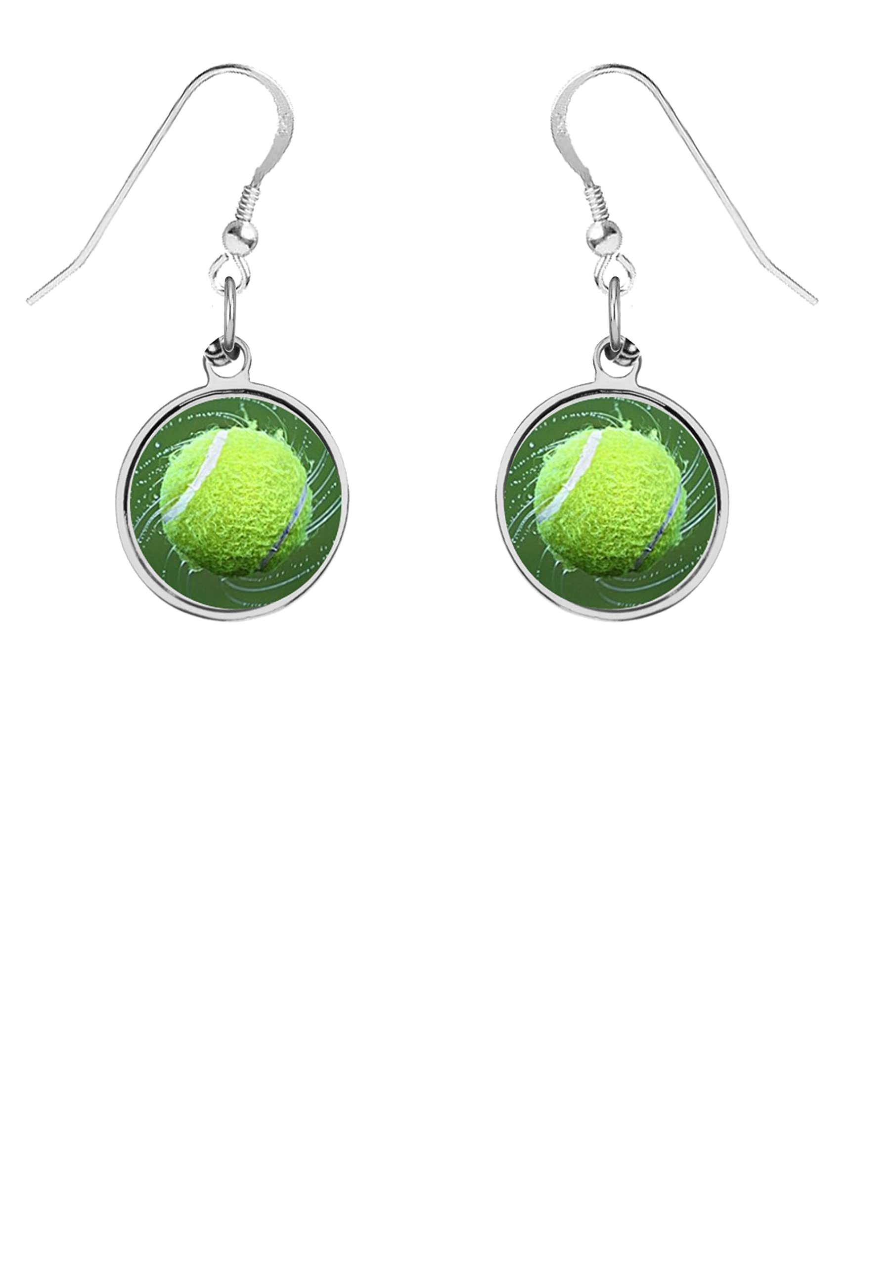 925 Sterling Silver Tennis Ball Spin Dome Hook Earrings - Perfect for Tennis Lovers & Sports Jewelry Enthusiasts