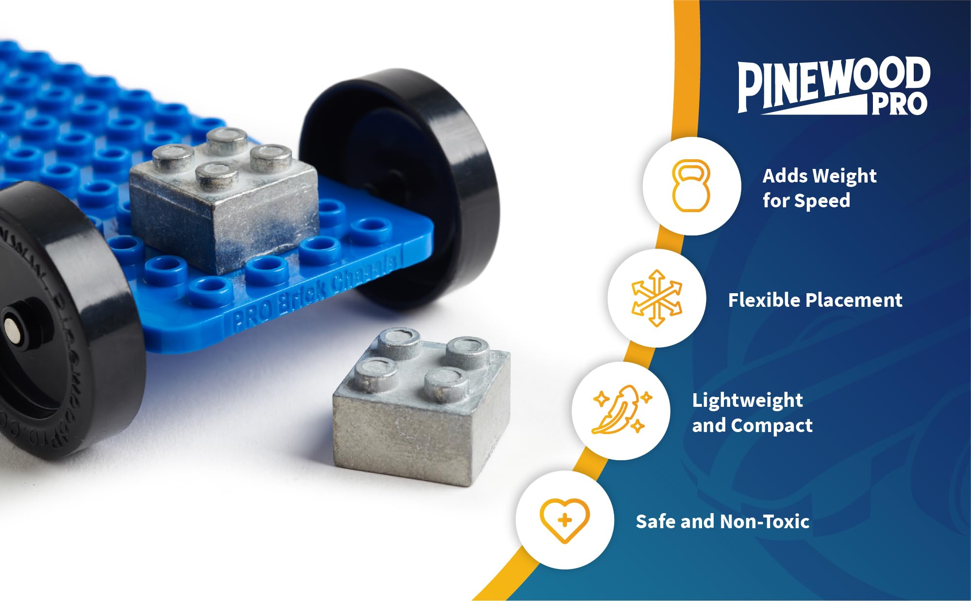 Pinewood Pro Zinc Brick Weight Set for Pinewood Derby & Brick Derby Race Cars - 2 Pack Lego® Compatible .88oz (0.44oz Each) | Perfect for Adding Precision Weight to DIY Derby Cars, Enhancing Speed & Performance in Competitive Races