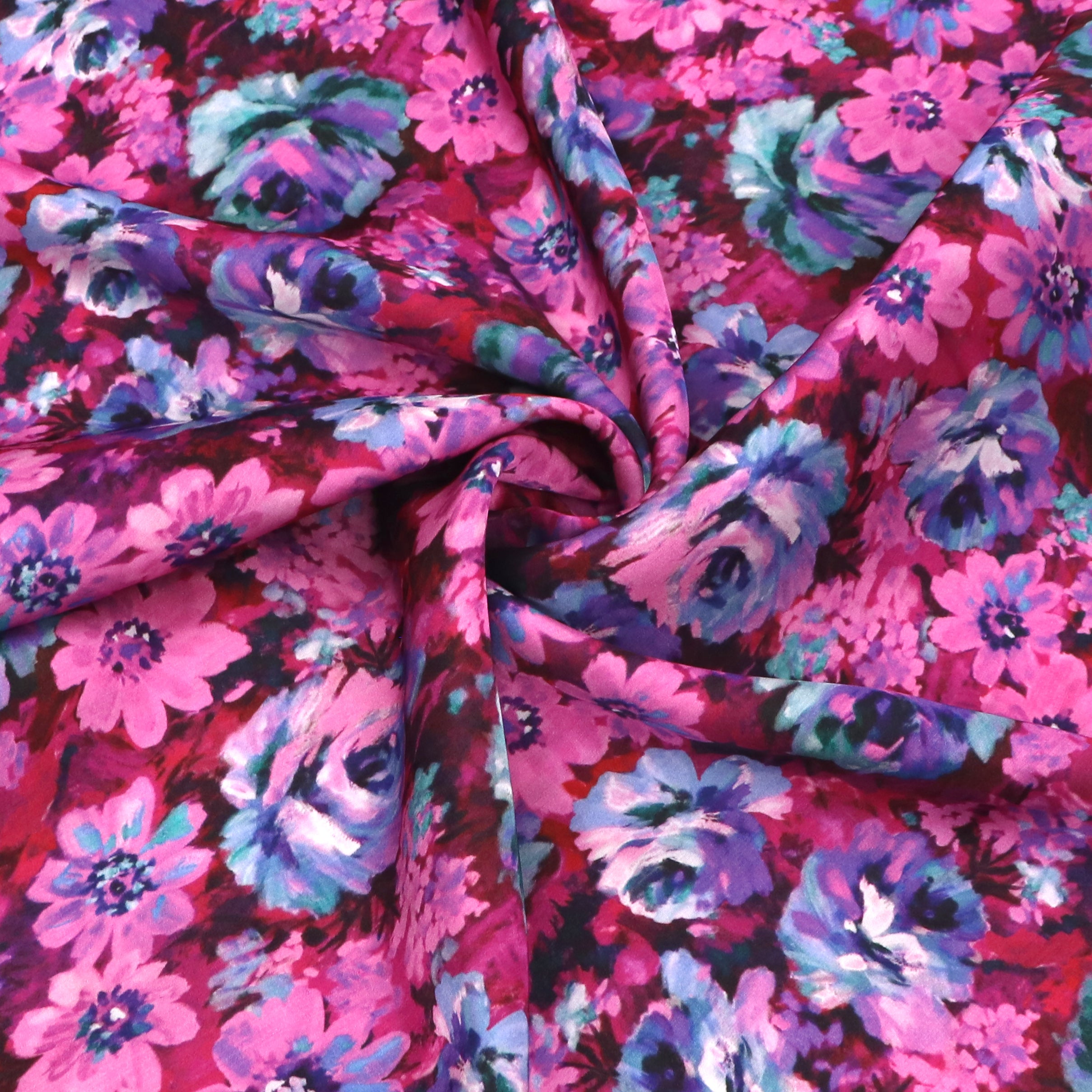 Luxury Viscose Satin Fabric - Soft Pink Floral Bouquet Print - Perfect for Dresses, Scarves & Home Decor