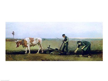 Vincent Van Gogh Labourer and Peasant Planting Potatoes 1884 Art Print - 24x18 Inch Famous Oil Painting Reproduction - Perfect for Home Decor, Office Wall Art & Gift for Art Lovers