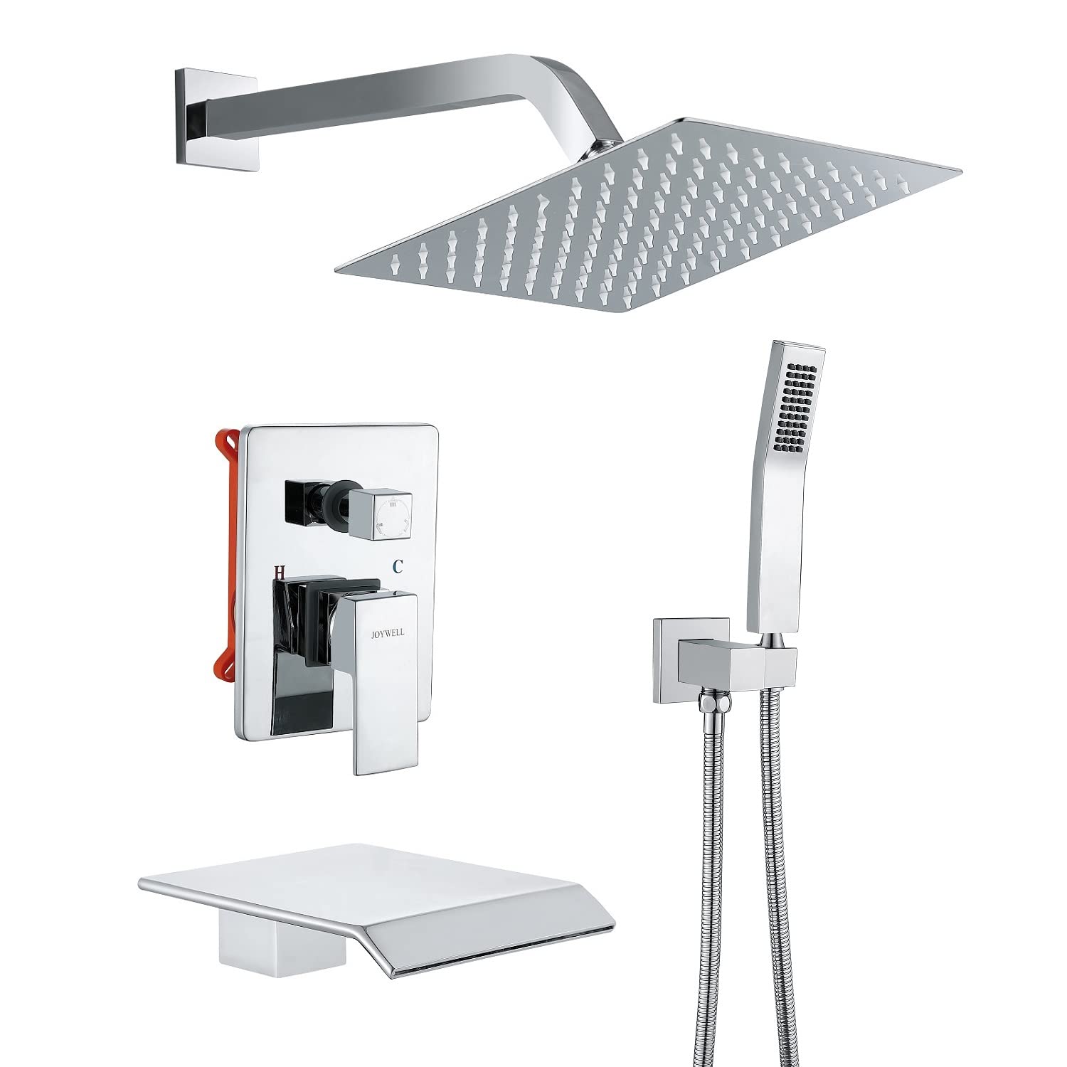 Polished Chrome 10-Inch Rain Shower Faucet Set with Handheld Spray & Tub Spout - Complete Bathtub Shower System for Luxury Bathrooms | Perfect for Master Bath Renovation & Spa-Like Experience